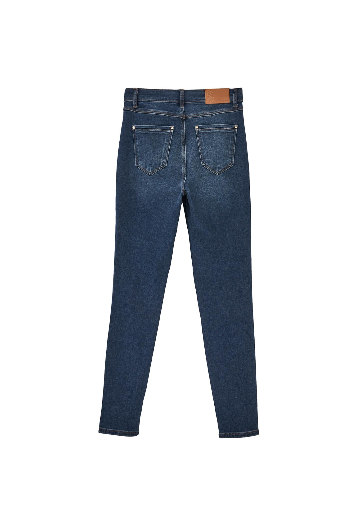 Ultra High Waist Skinny Denim Pants - MID BLUE DENIM