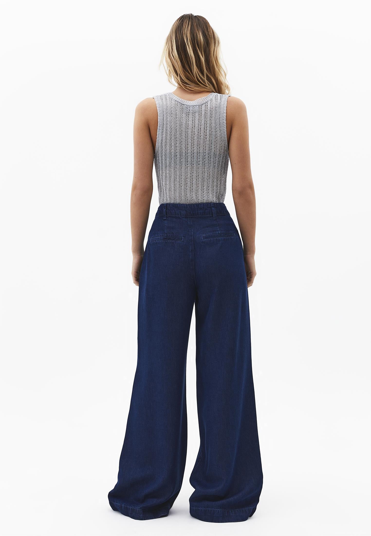 Pleated Wide Leg Pants - MID BLUE