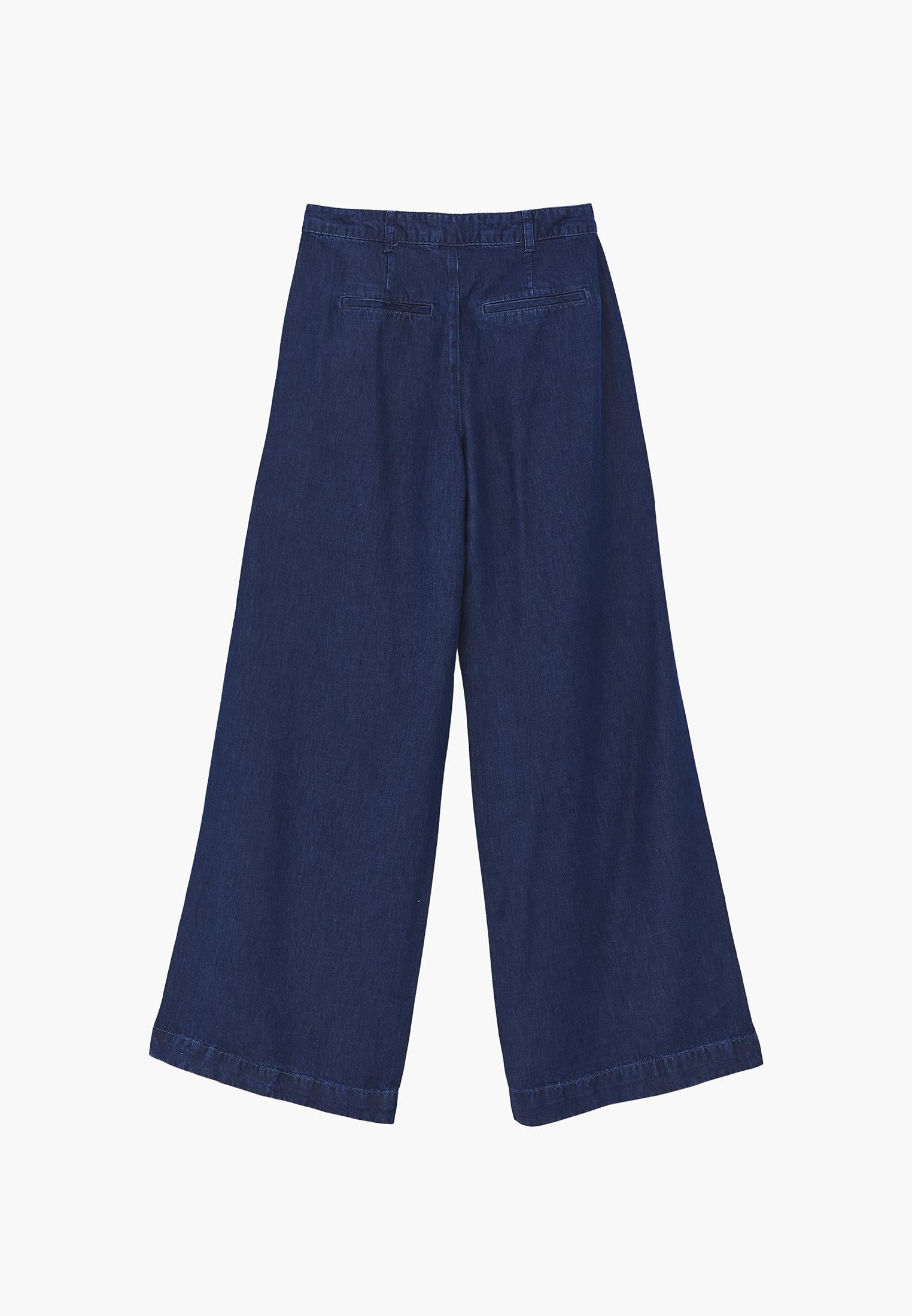 Pleated Wide Leg Pants - MID BLUE