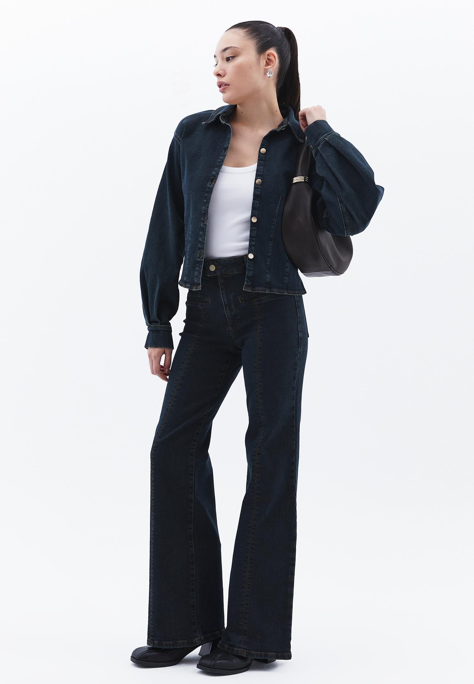Women’S Spanish Leg Pants - MID BROWN DENIM