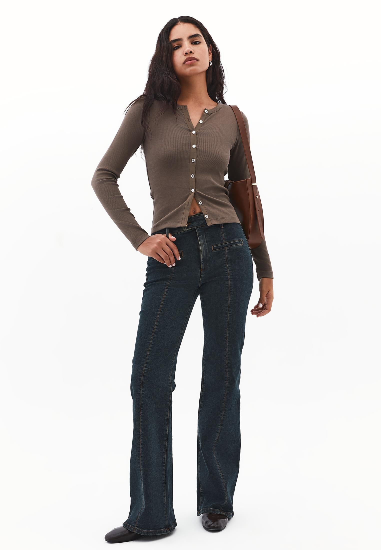 Spanish Leg Trousers - MID BROWN DENIM