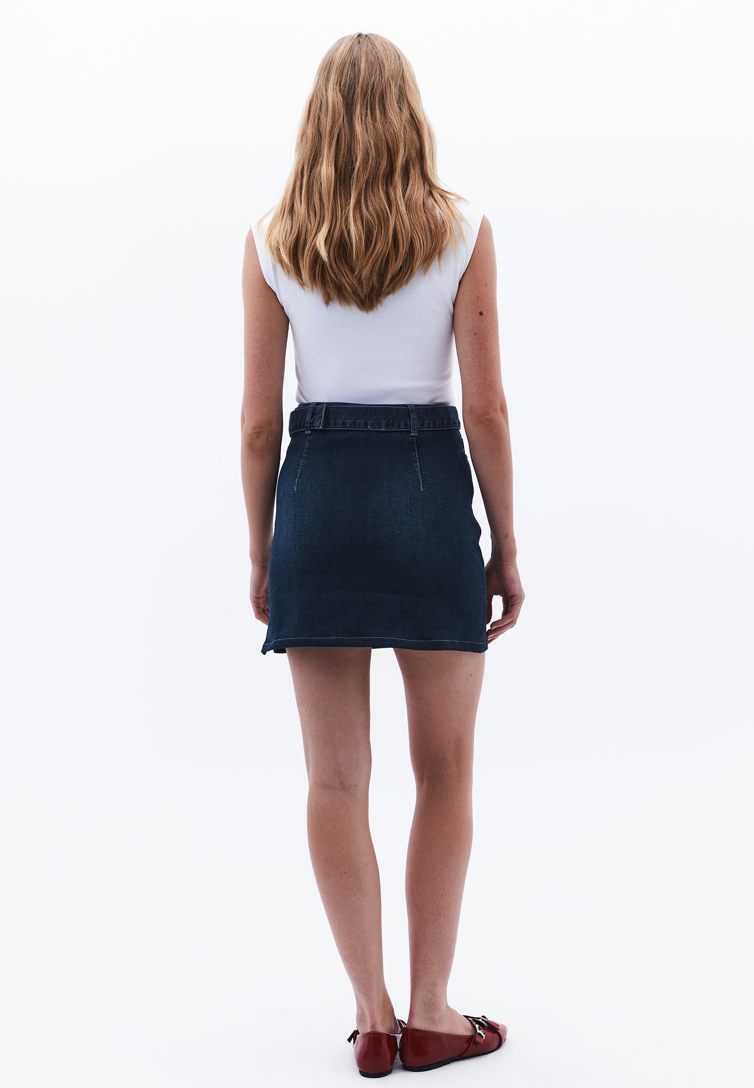Ultra High Waist Belt Detailed Mini Skirt - MID BROWN DENIM