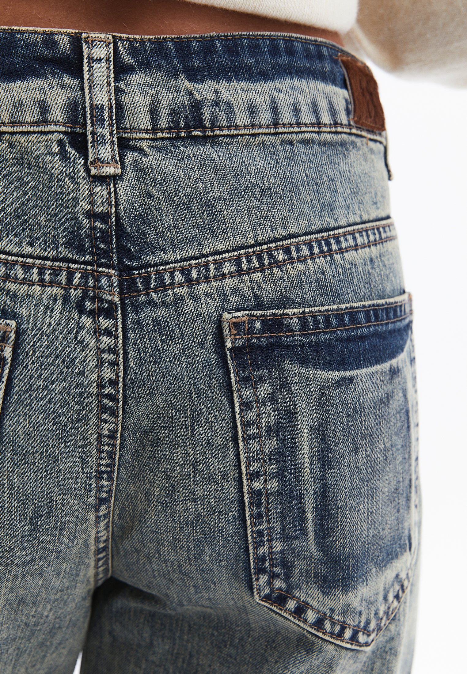 Barrel Leg Denim Pants - MID BROWN DENIM