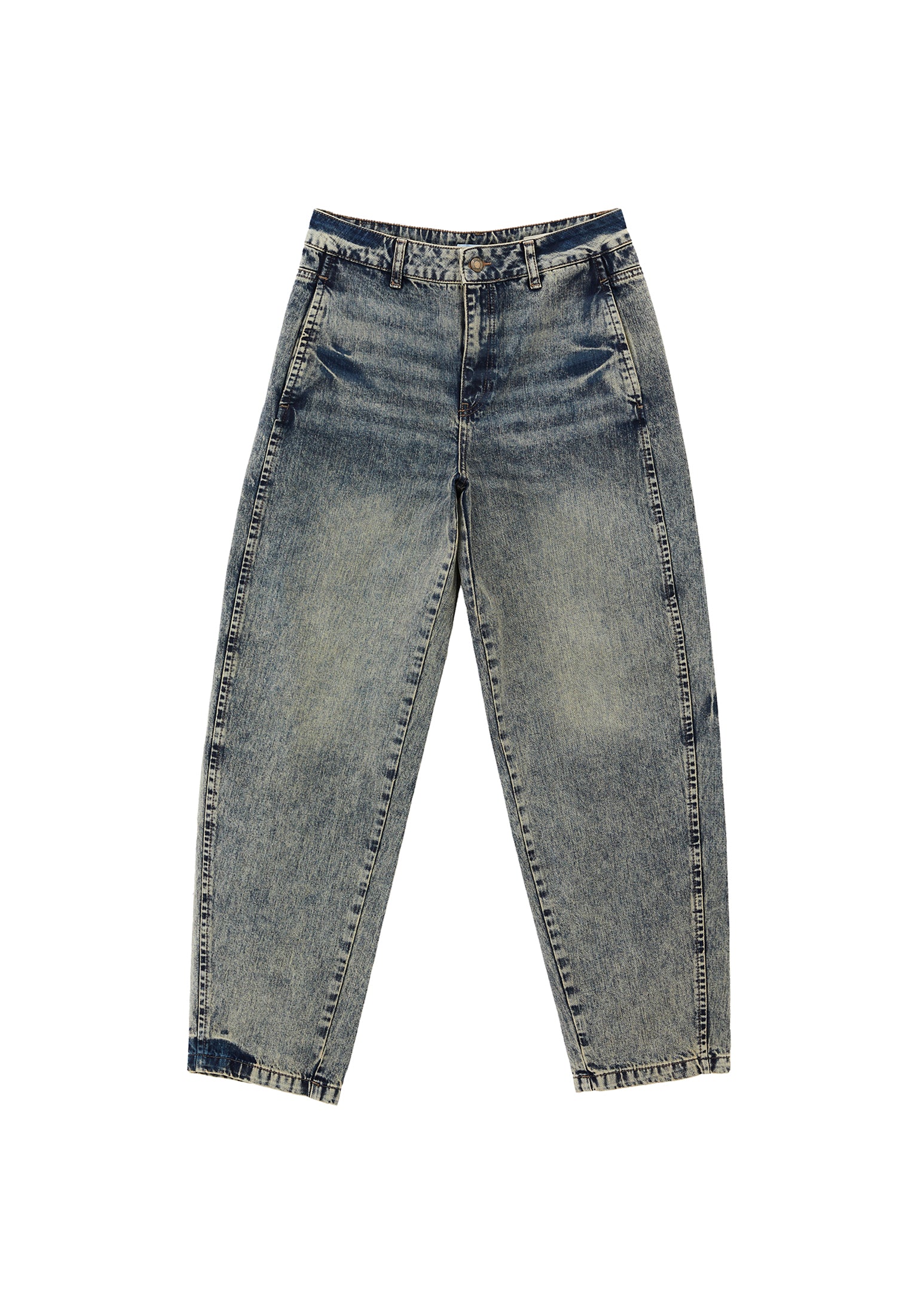 Barrel Leg Denim Pants - MID BROWN DENIM