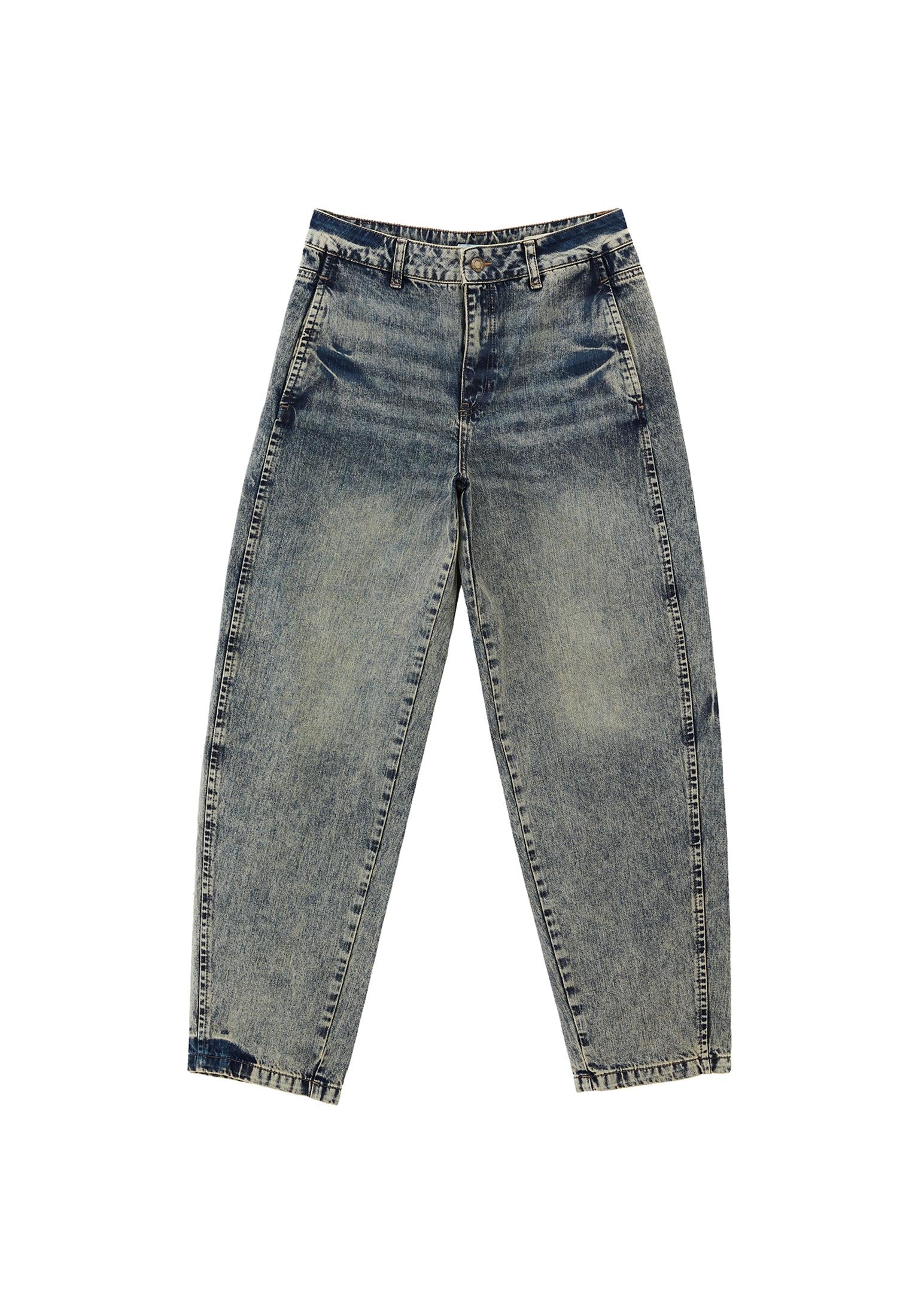 Barrel Leg Denim Pants - MID BROWN DENIM