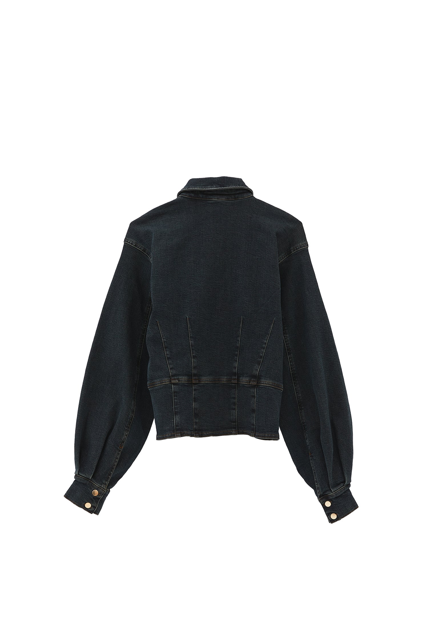Cropped Long Sleeve Blouse - MID BROWN DENIM