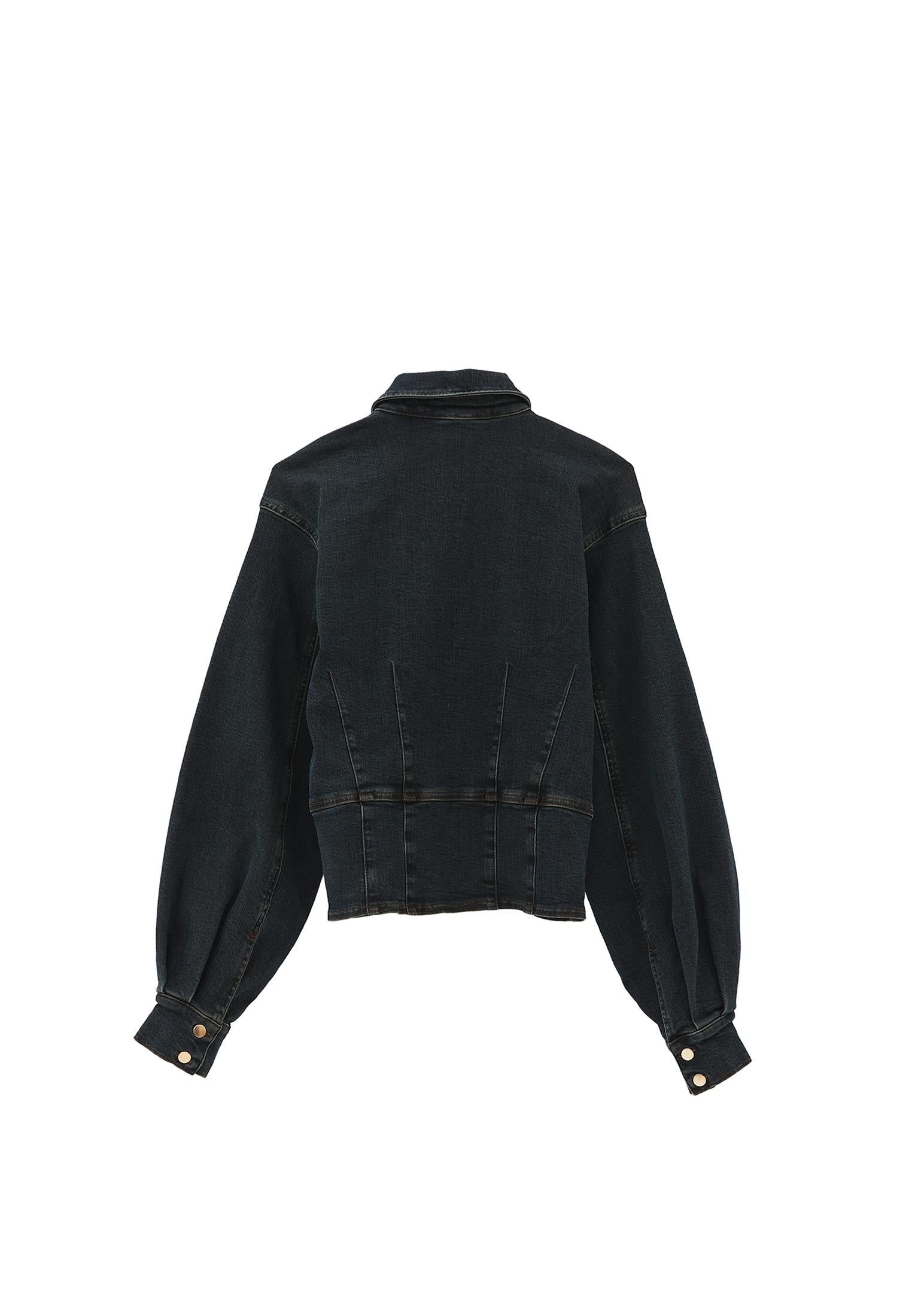 Cropped Long Sleeve Blouse - MID BROWN DENIM
