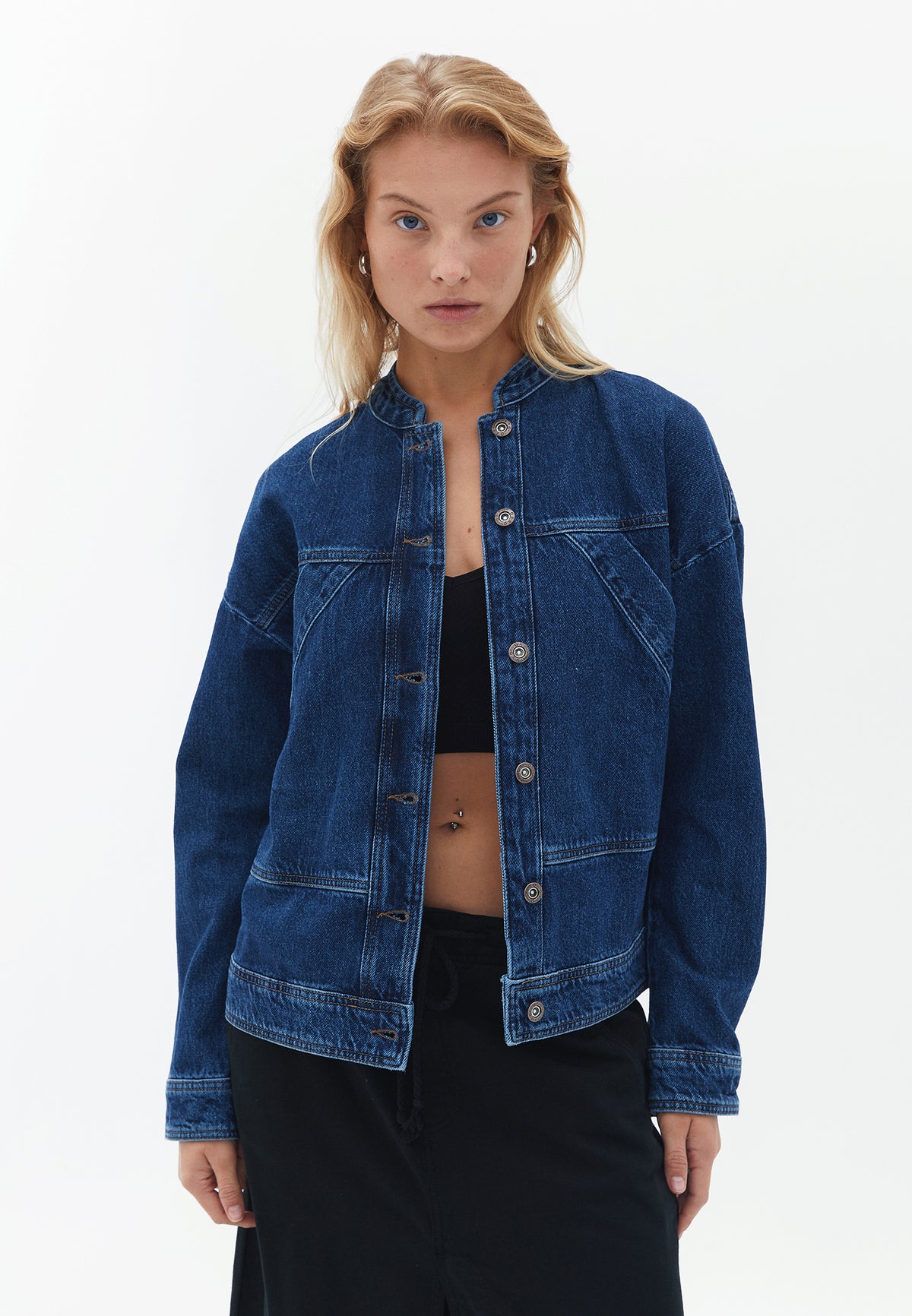 Oversize Bomber Jacket With Pockets - MID DENIM