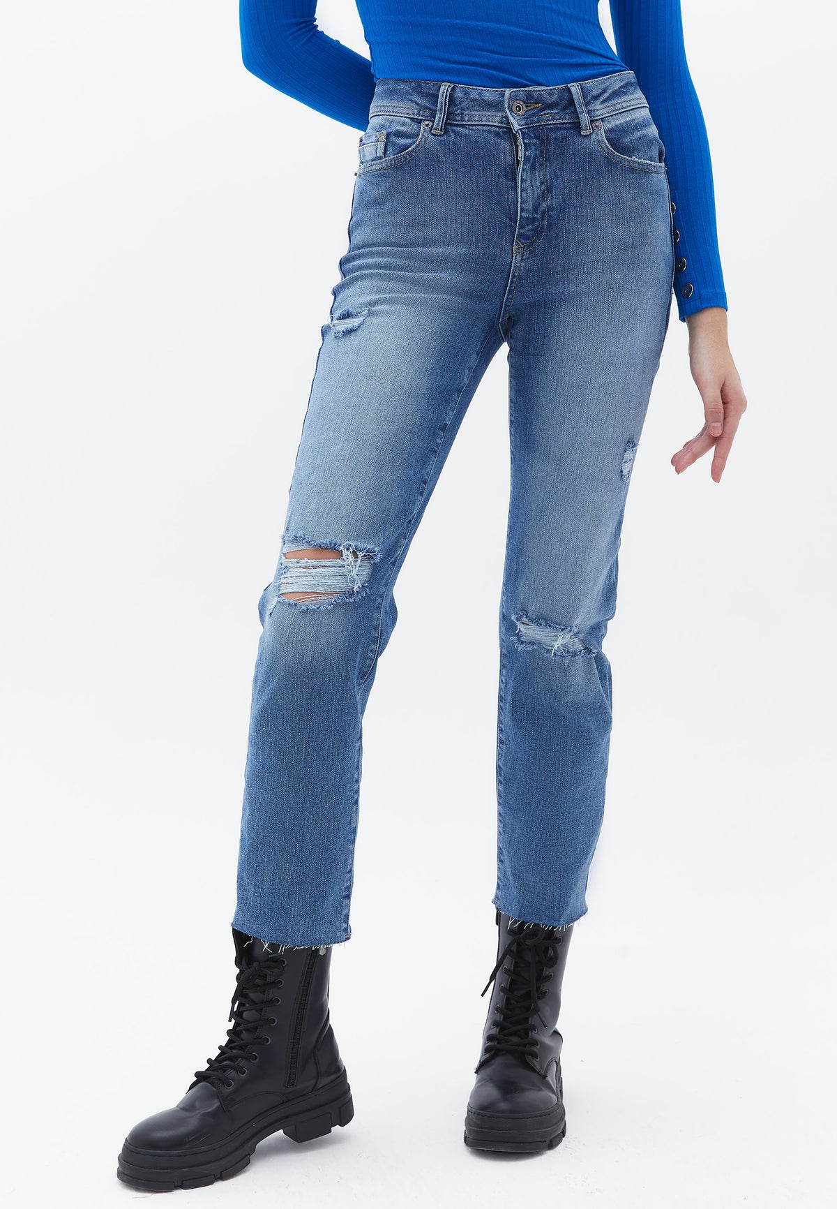Straight Leg Five Pocket Jeans - MID DENIM