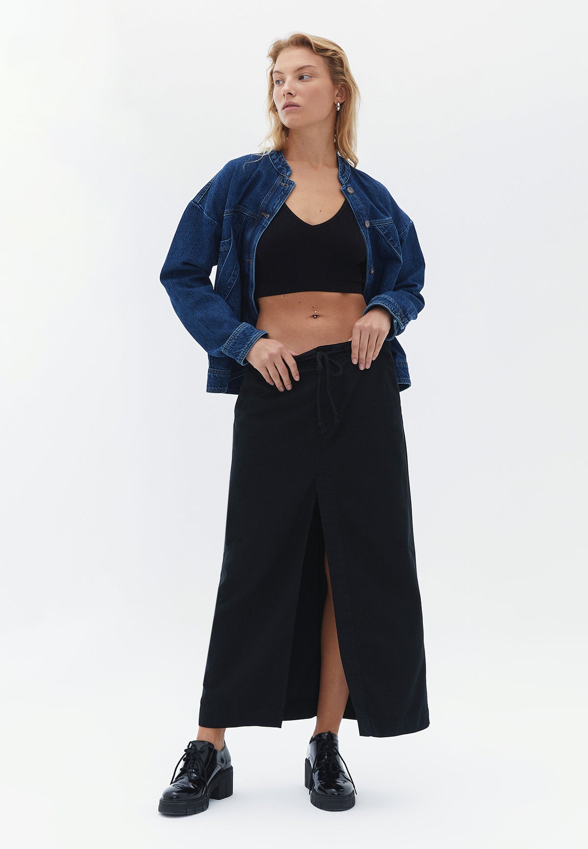 Oversize Bomber Jacket With Pockets - MID DENIM