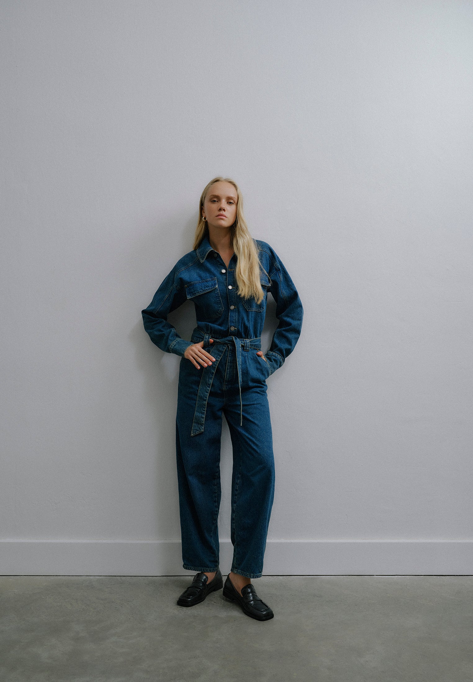 Women Denim Standard Jumpsuit - MID GREEN DENIM