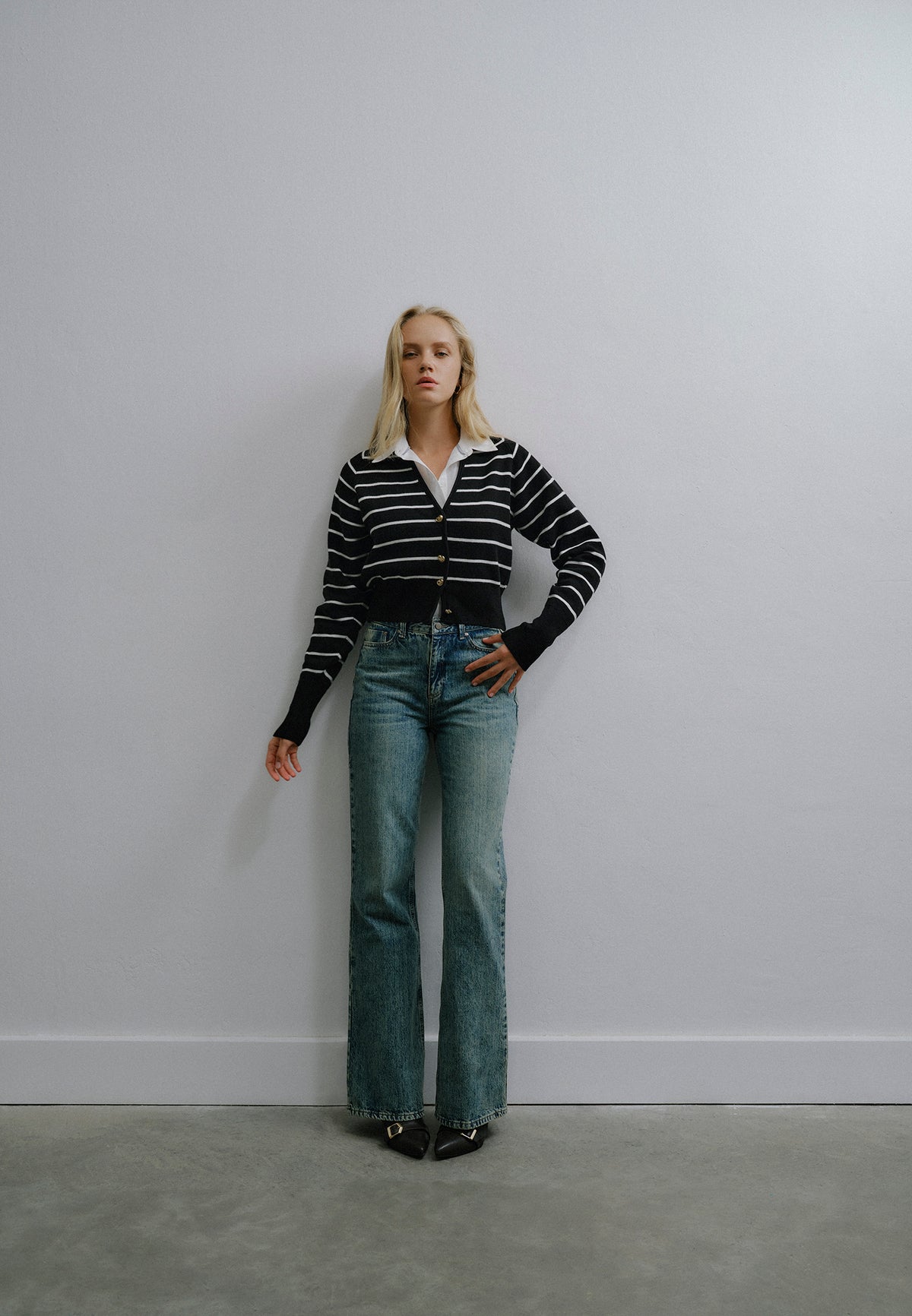 Five Pocket Straight Leg Ultra High Waist Pants - MID GREEN DENIM