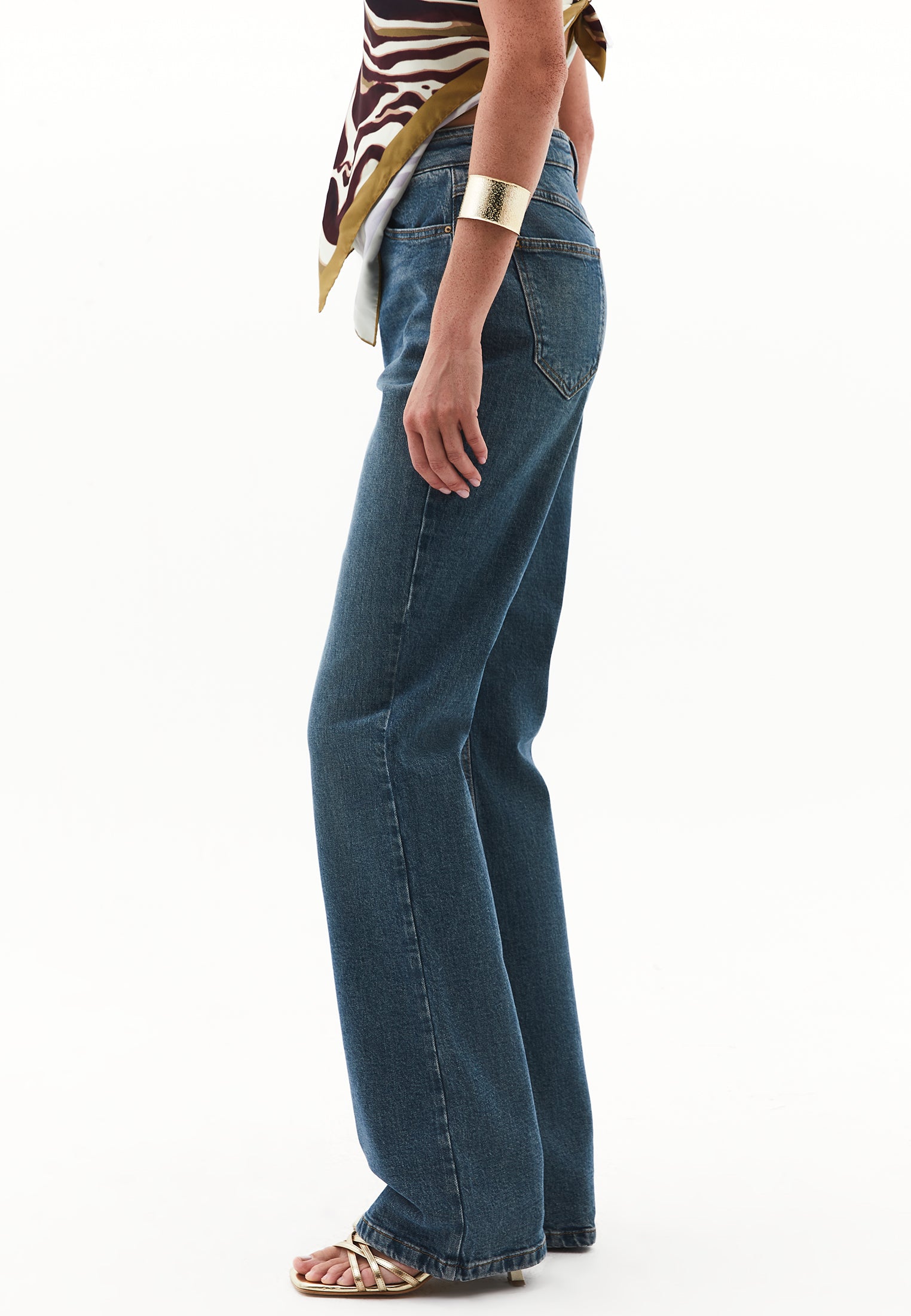 Ultra High Waist Straight Leg Denim Pants - MID GREEN DENIM