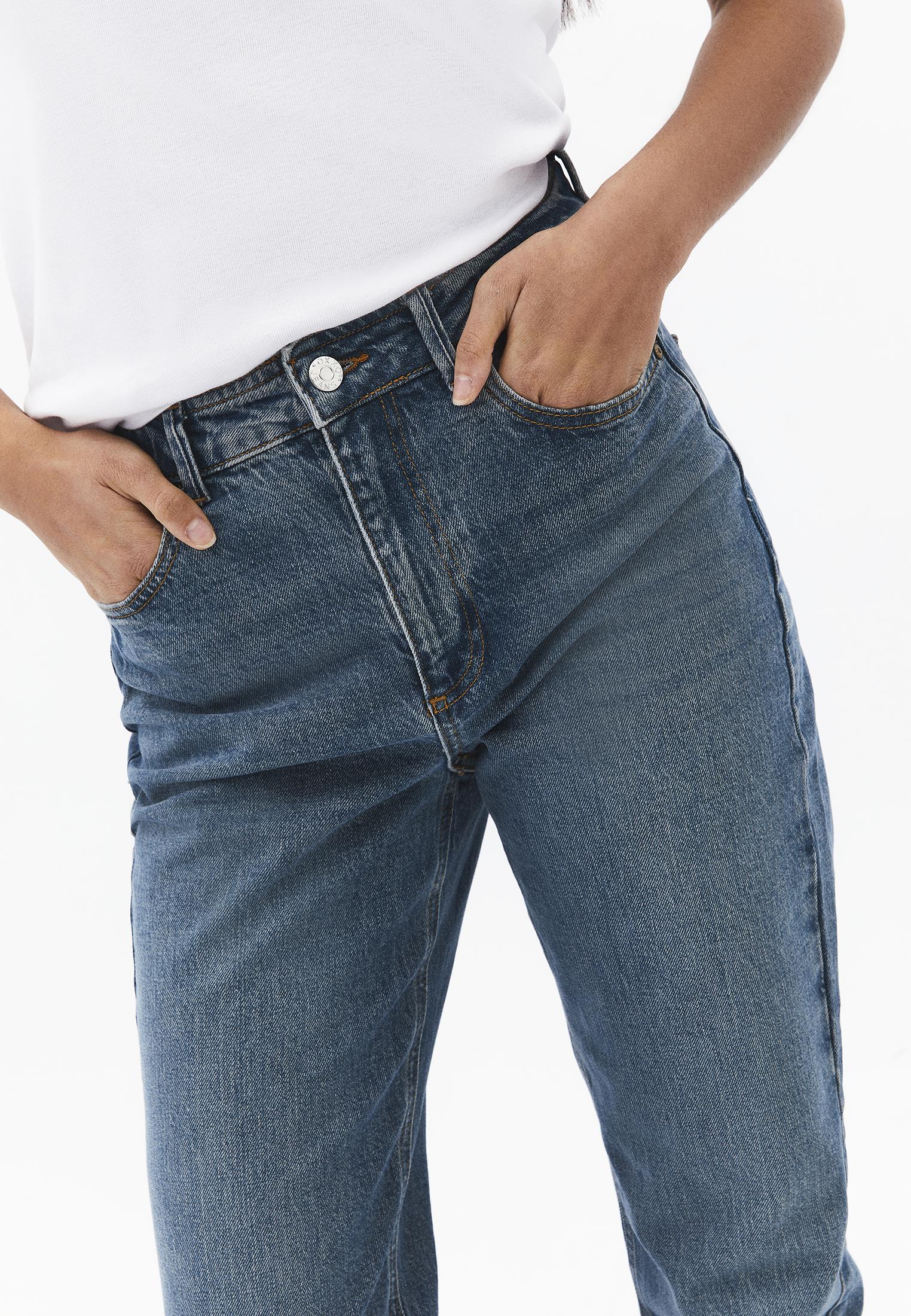 Ultra High Waist Five Pocket Straight Leg Pants - MID GREEN DENIM