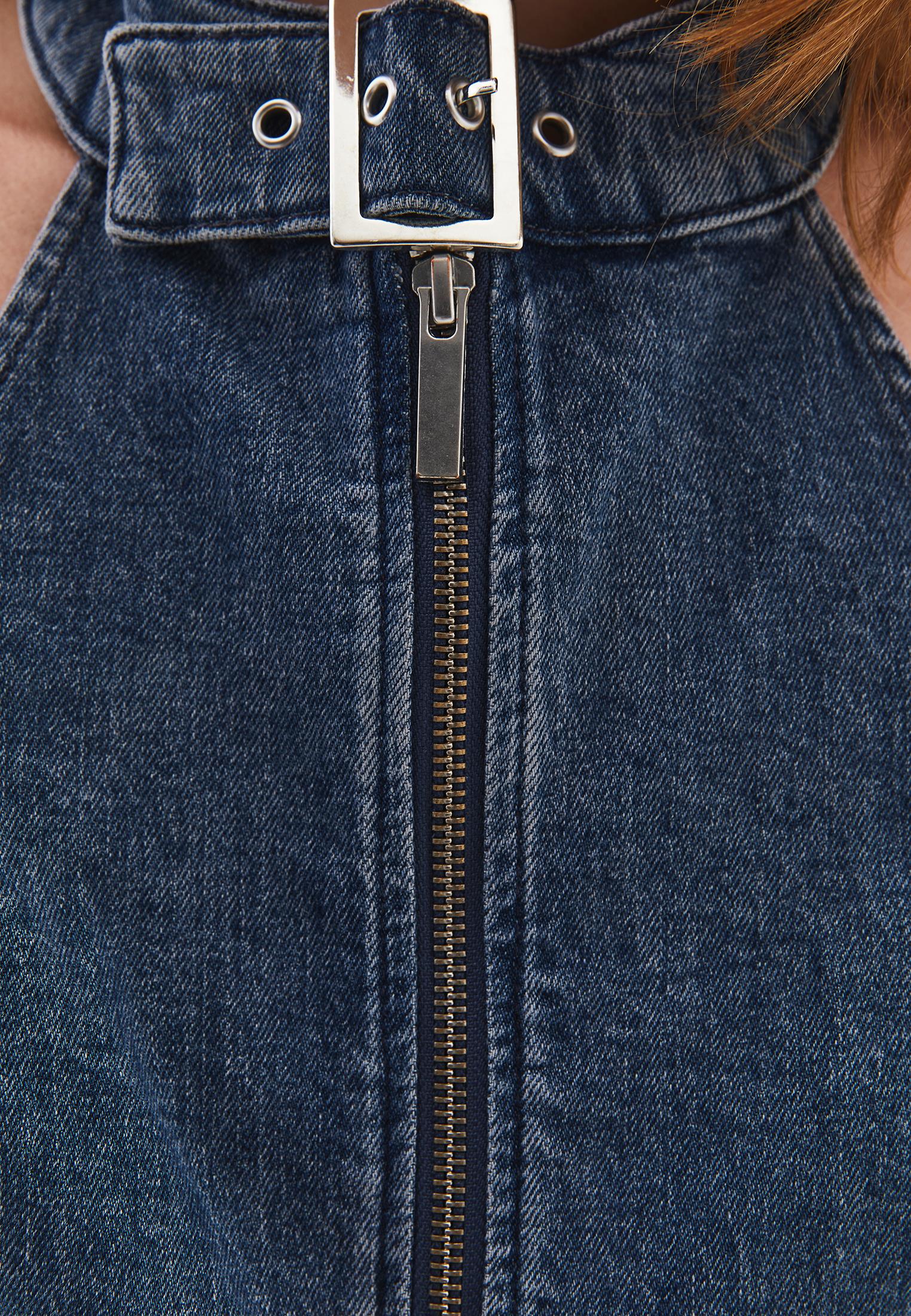 Halter Neck Zipper Detailed Standard Blouse - MID GREEN DENIM