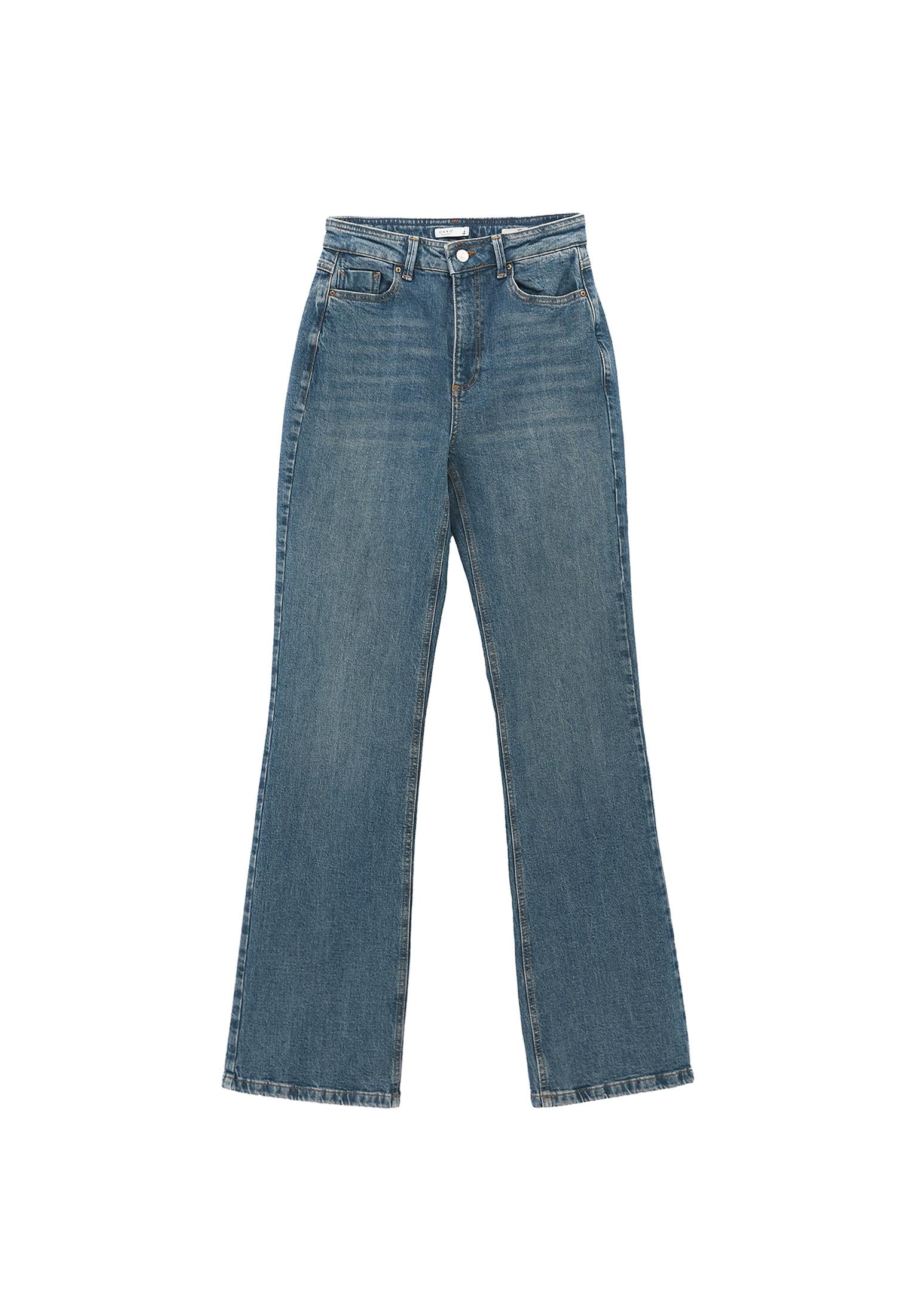 Ultra High Waist Straight Leg Denim Pants - MID GREEN DENIM