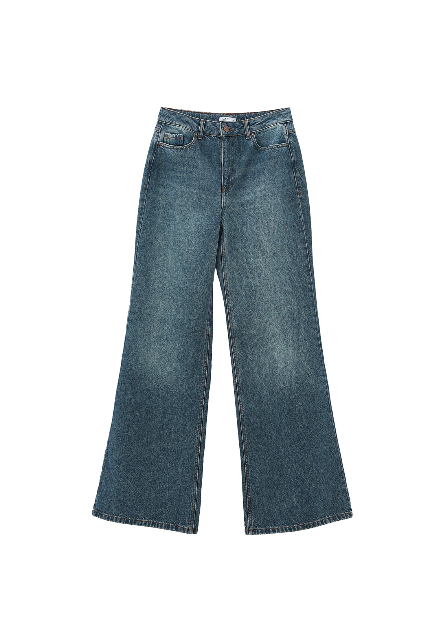 Trousers With Pockets High Waist Wide Leg - MID GREEN DENIM