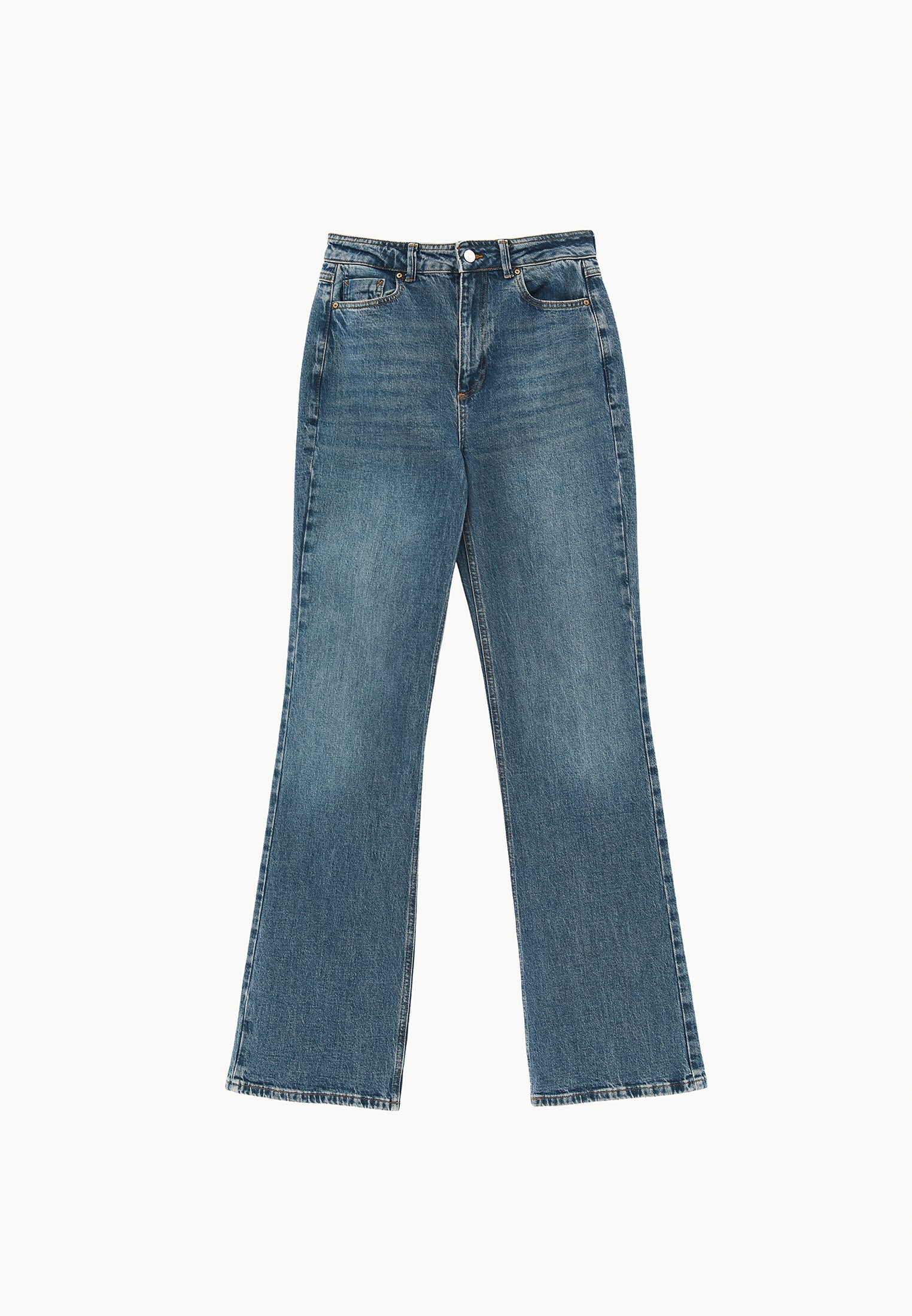 Ultra High Waist Five Pocket Straight Leg Pants - MID GREEN DENIM