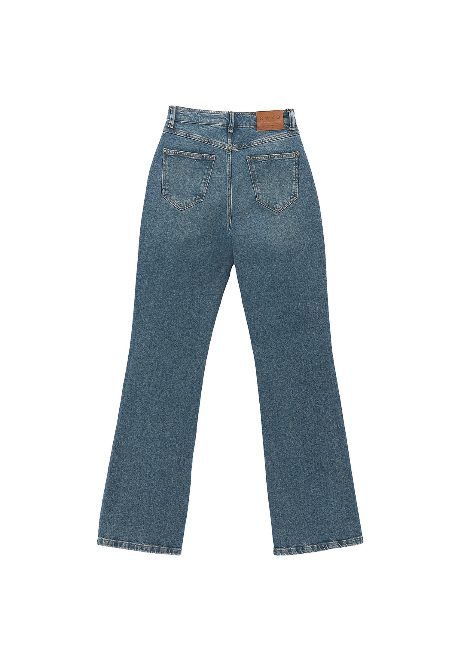 Ultra High Waist Straight Leg Denim Pants - MID GREEN DENIM