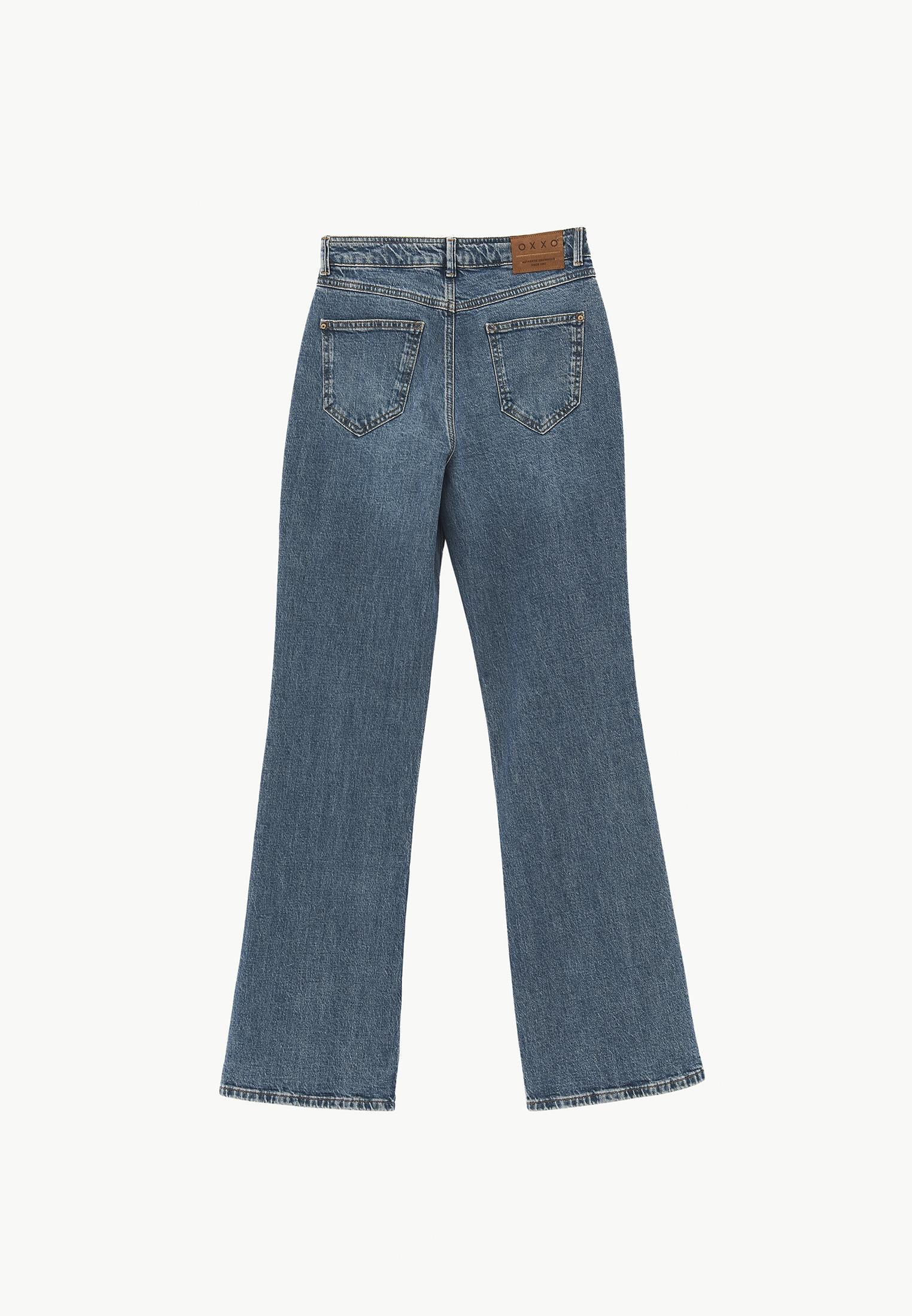 Ultra High Waist Five Pocket Straight Leg Pants - MID GREEN DENIM