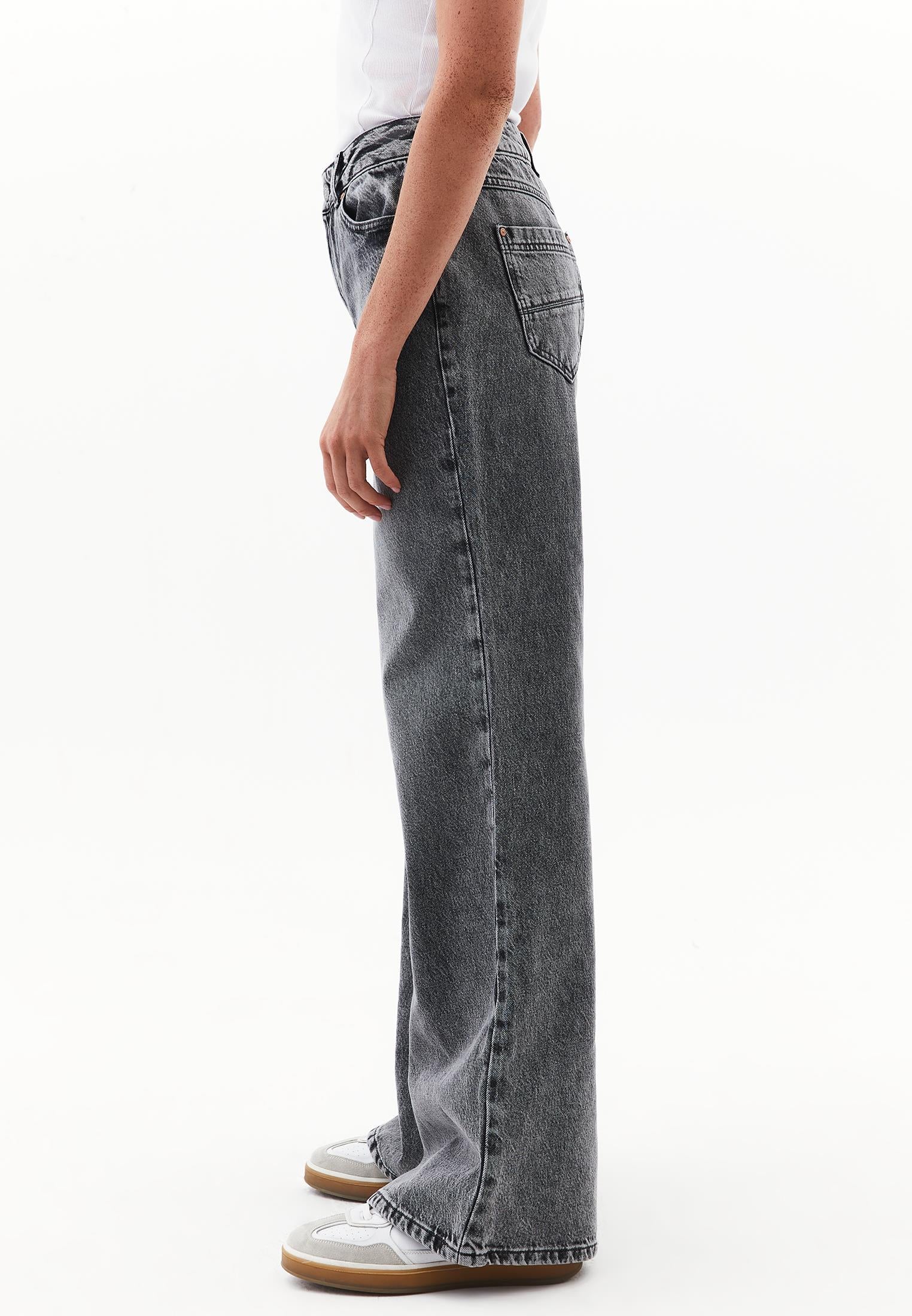 Wide Leg High Waist Pocket Detailed Denim Pants - MID GREY DENIM