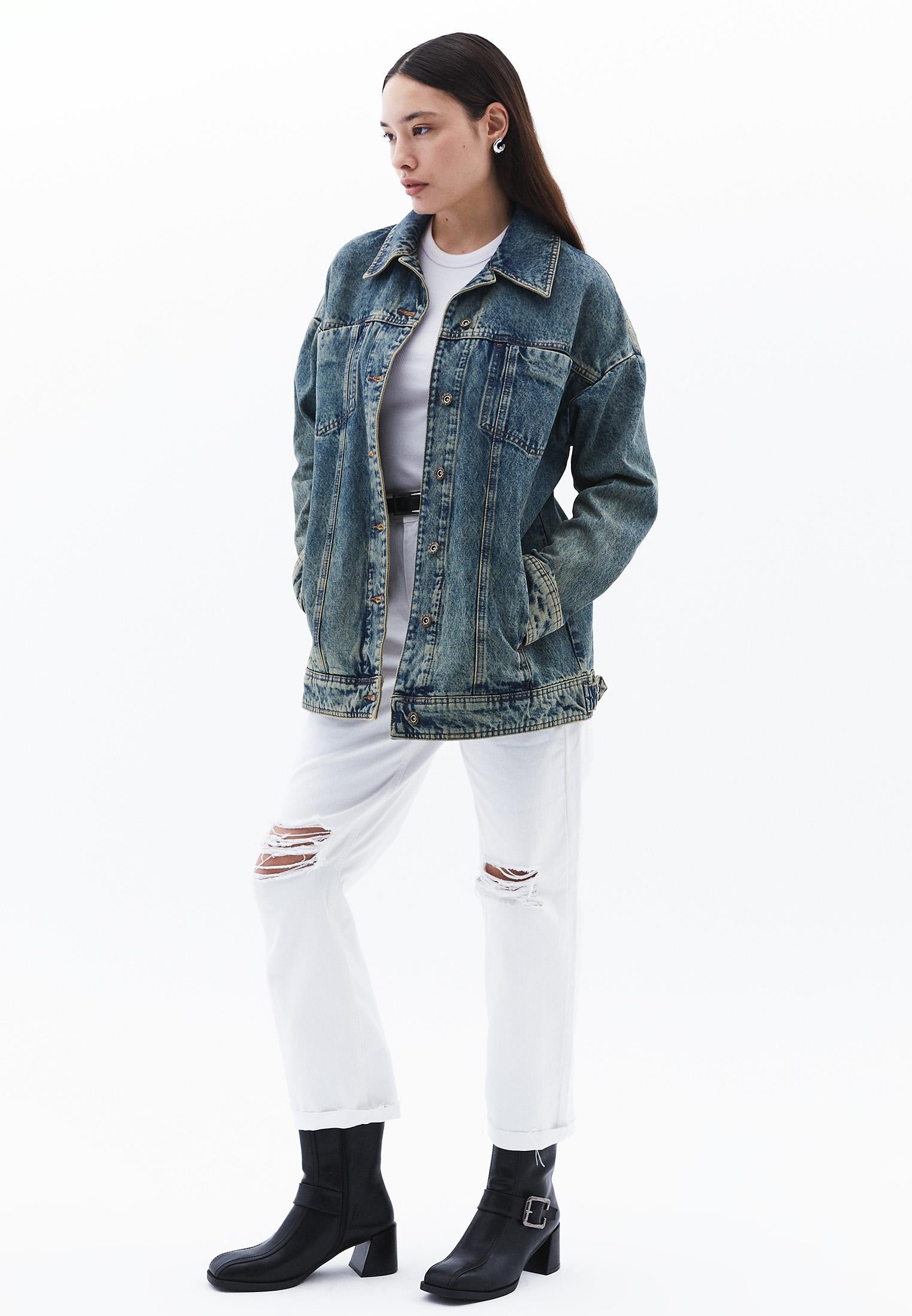 Oversize Tunic Denim Jacket - MID SAND DENIM