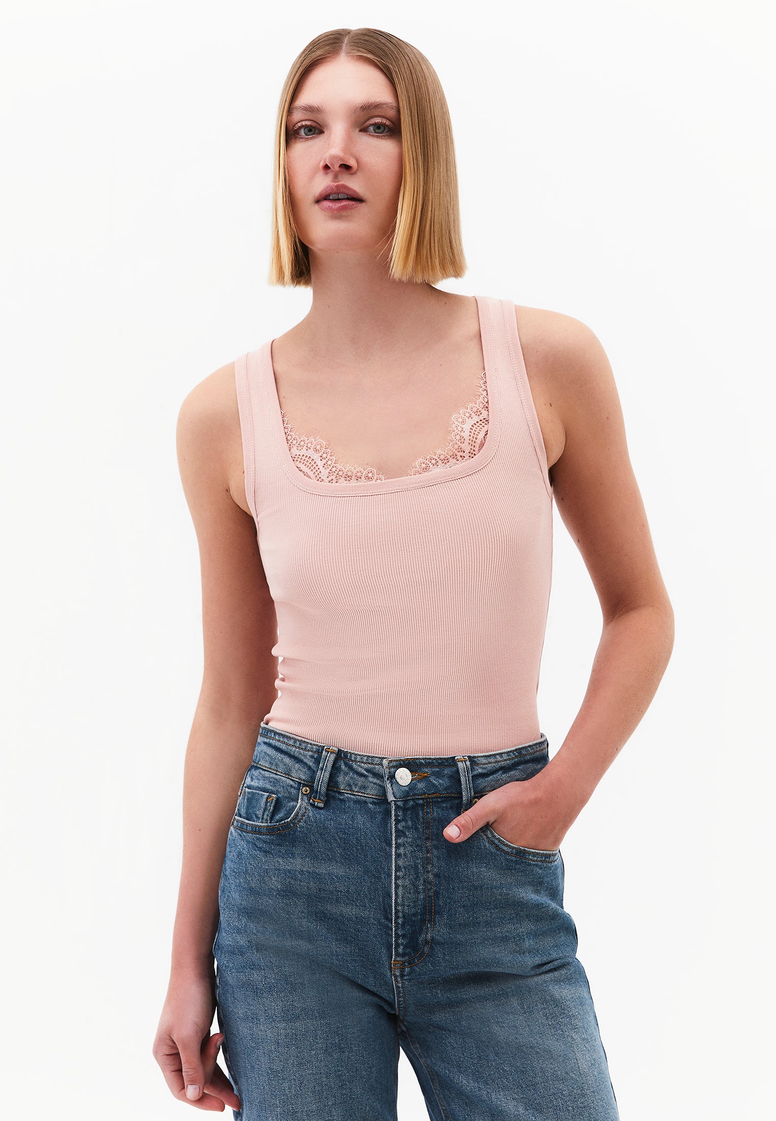 Square Neck Sleeveless Women's Tank Top - MISTY ROSE
