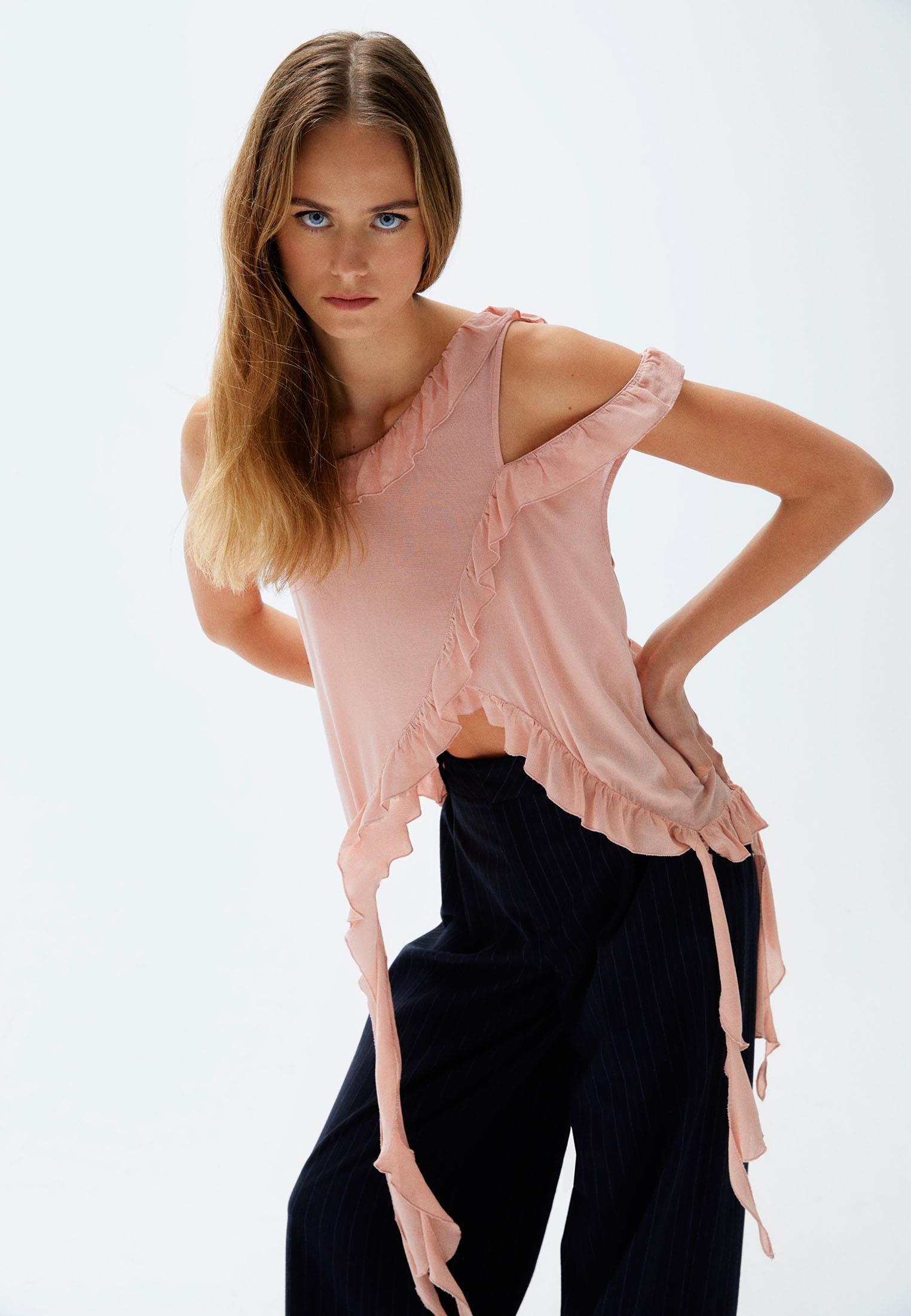 Asymmetric Blouse - MISTY ROSE