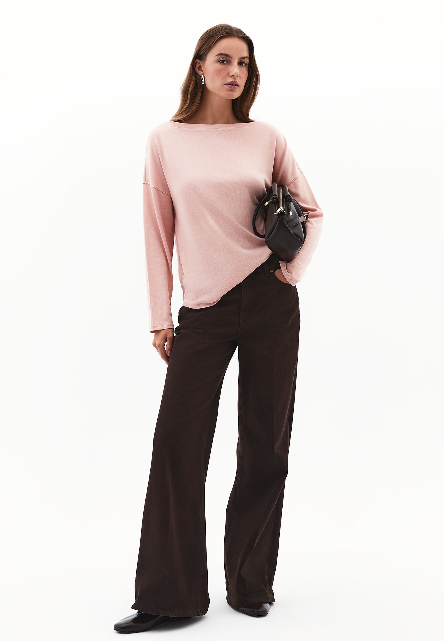 Boat Neck Loose Knit Look Sweater - MISTY ROSE