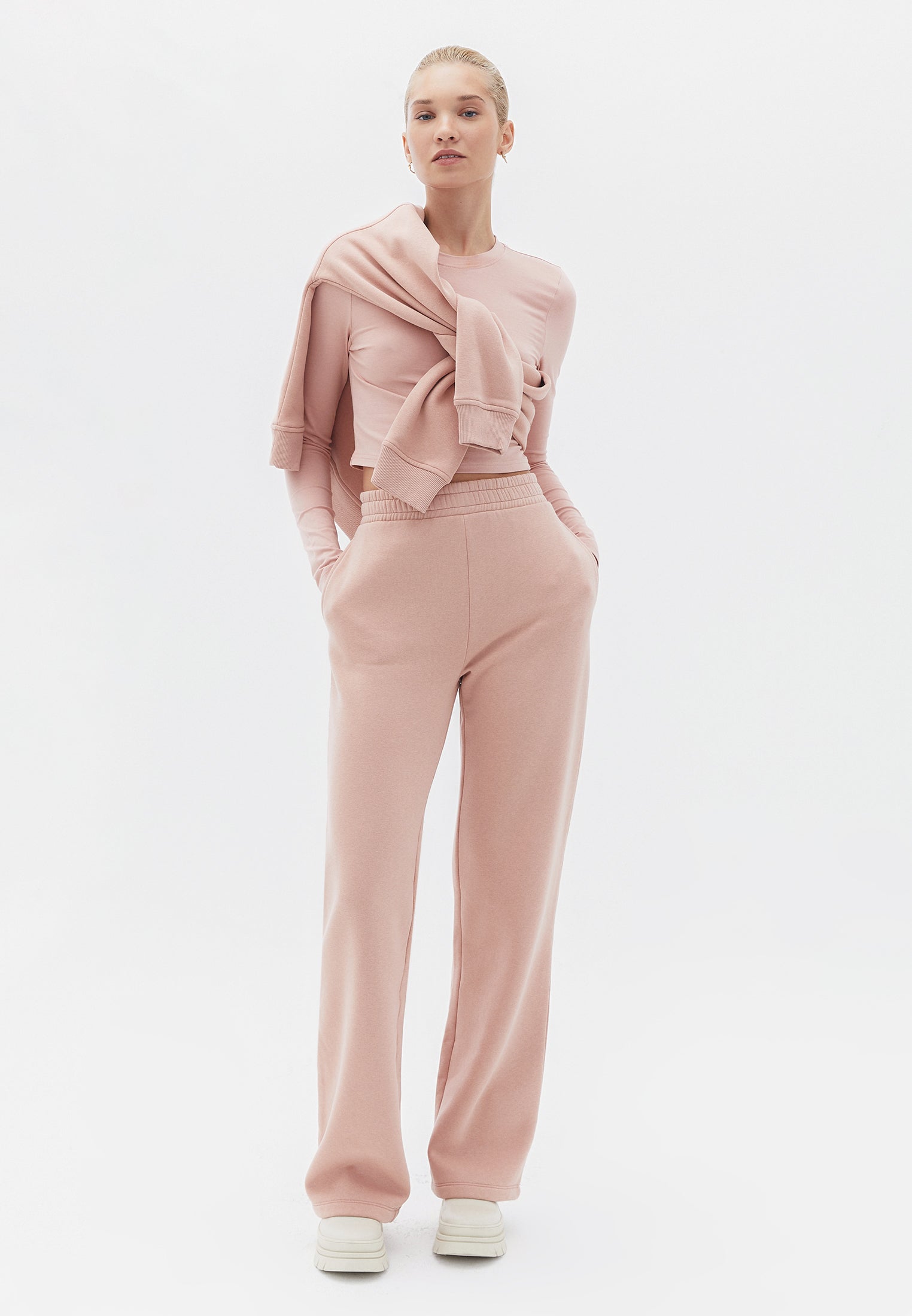 Cropped High Neck Long Sleeve T-Shirt - MISTY ROSE