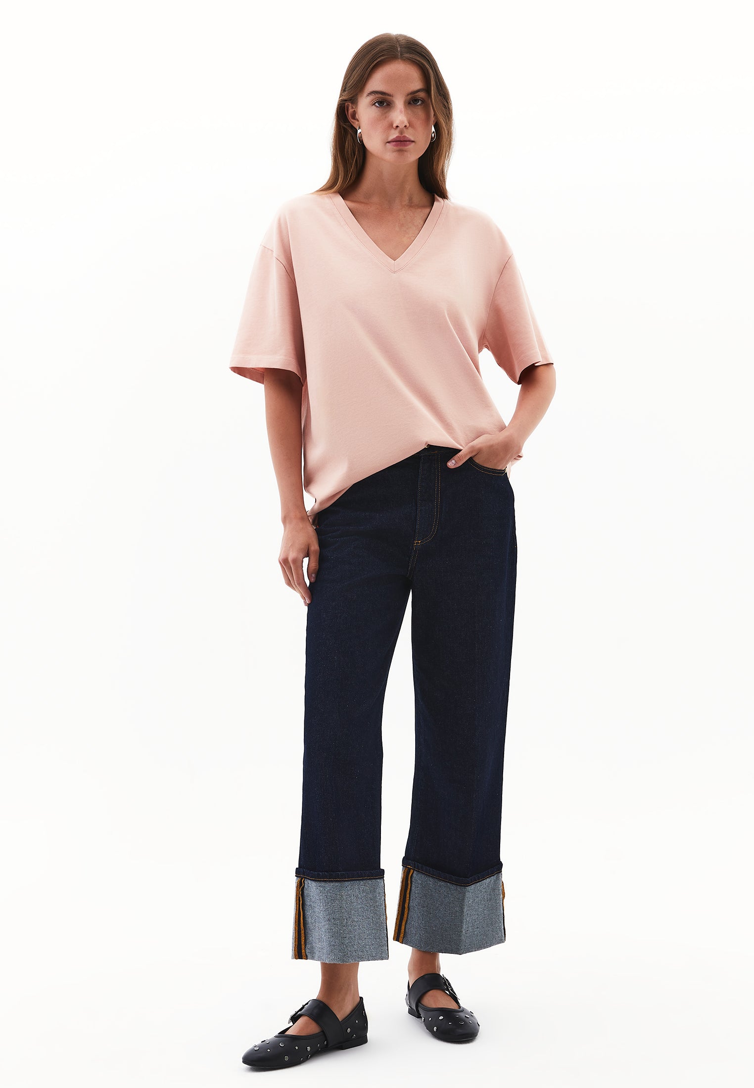 V Neck Boyfriend T-Shirt - MISTY ROSE