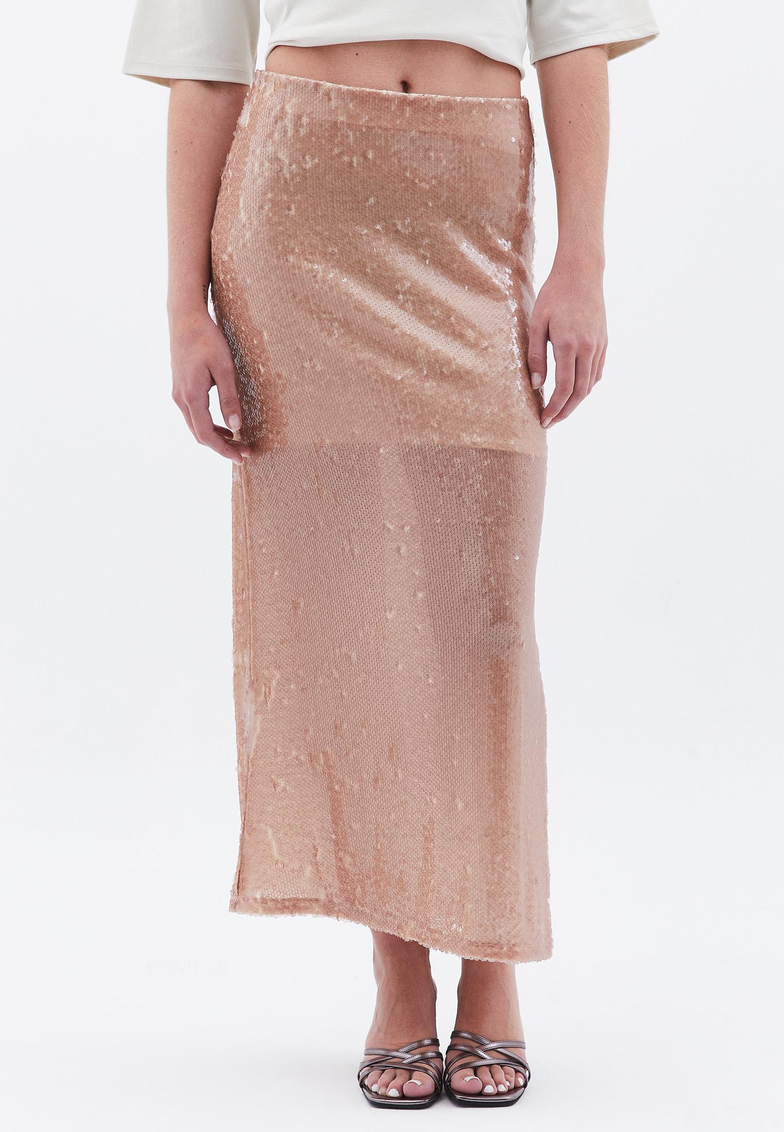 Ultra High Waist Sequin And Shiny Midi Skirt - MISTY ROSE