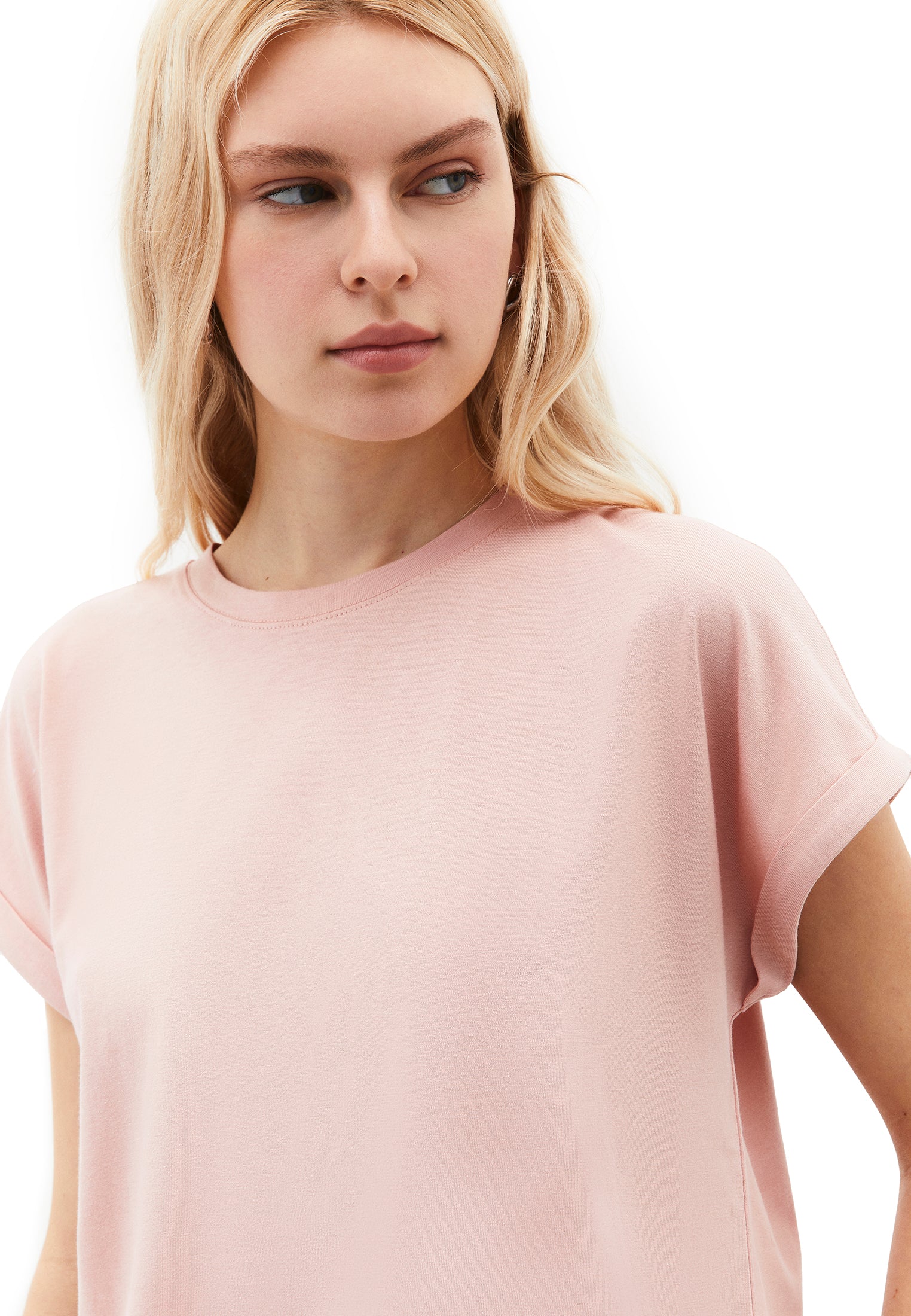 Boat Neck Loose Fit Short Sleeve T-Shirt - MISTY ROSE