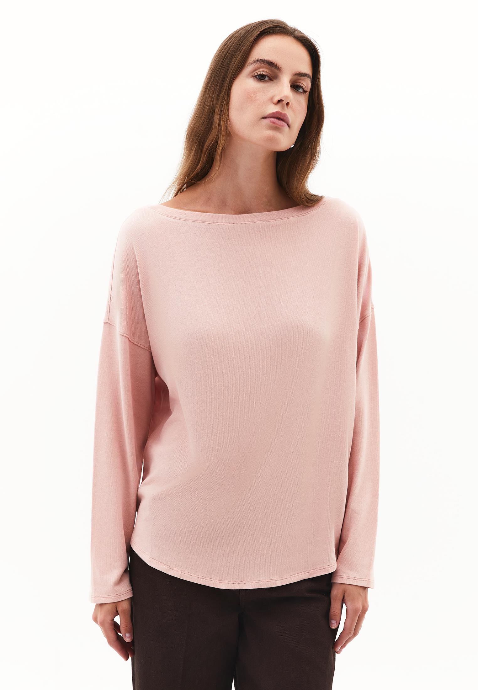 Boat Neck Loose Knit Look Sweater - MISTY ROSE