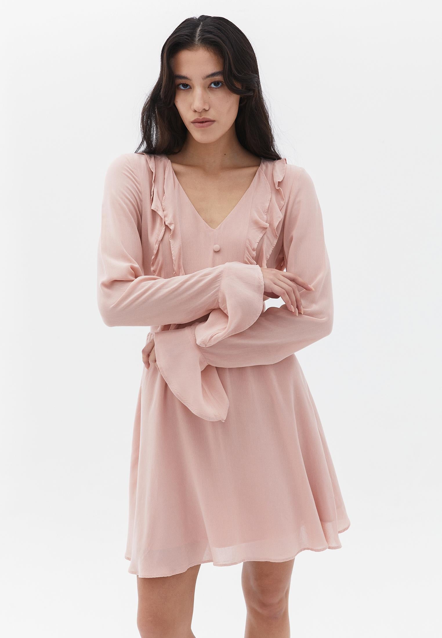 V-Neck Short Dress - MISTY ROSE