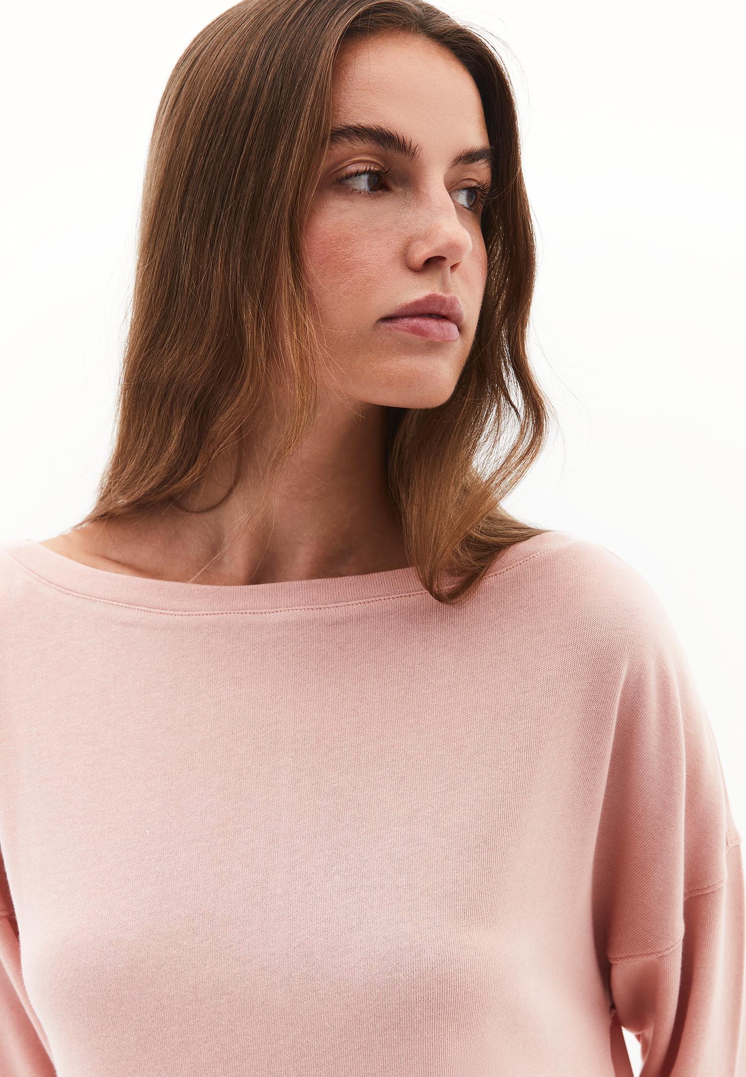 Boat Neck Loose Knit Look Sweater - MISTY ROSE