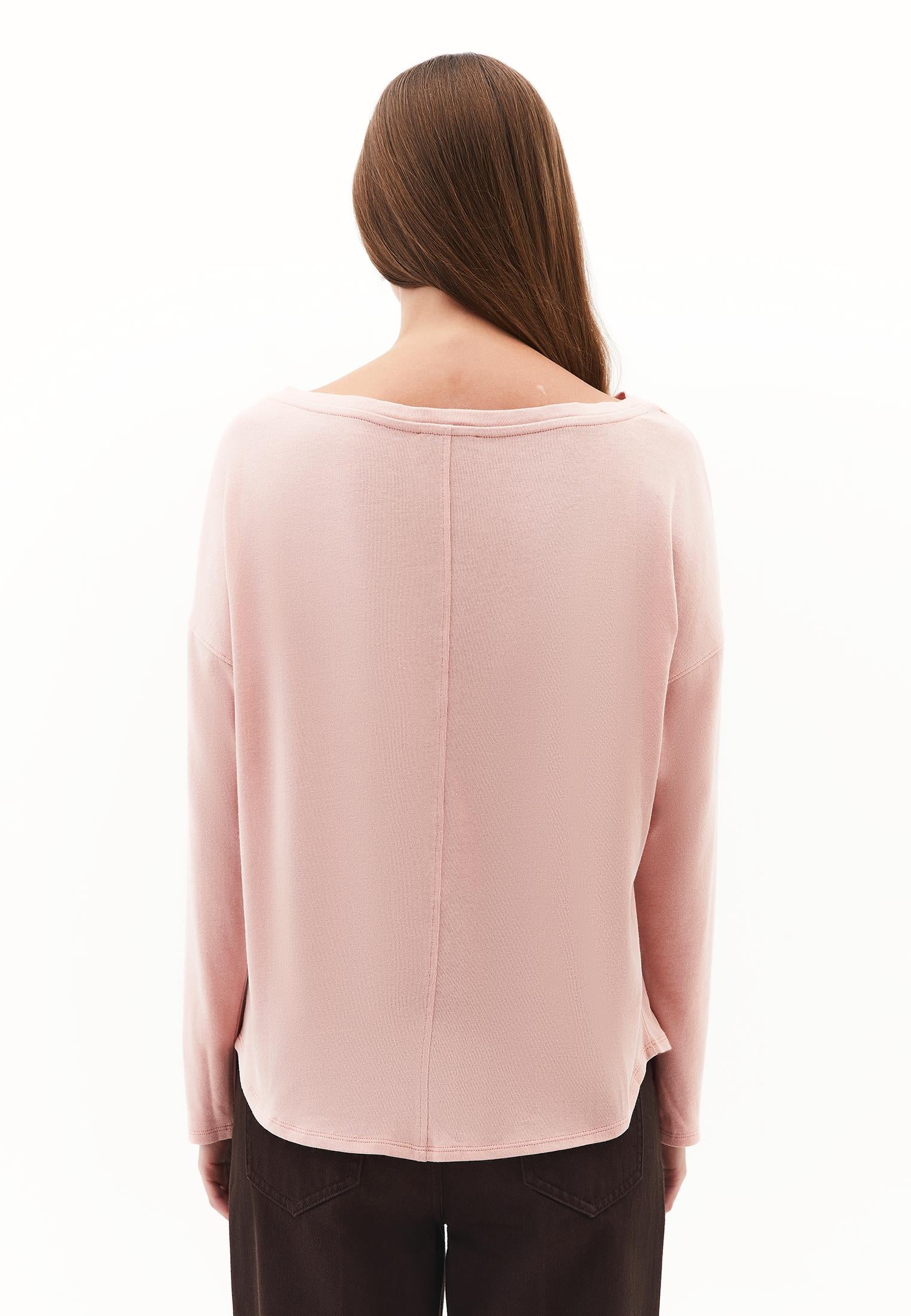 Boat Neck Loose Knit Look Sweater - MISTY ROSE