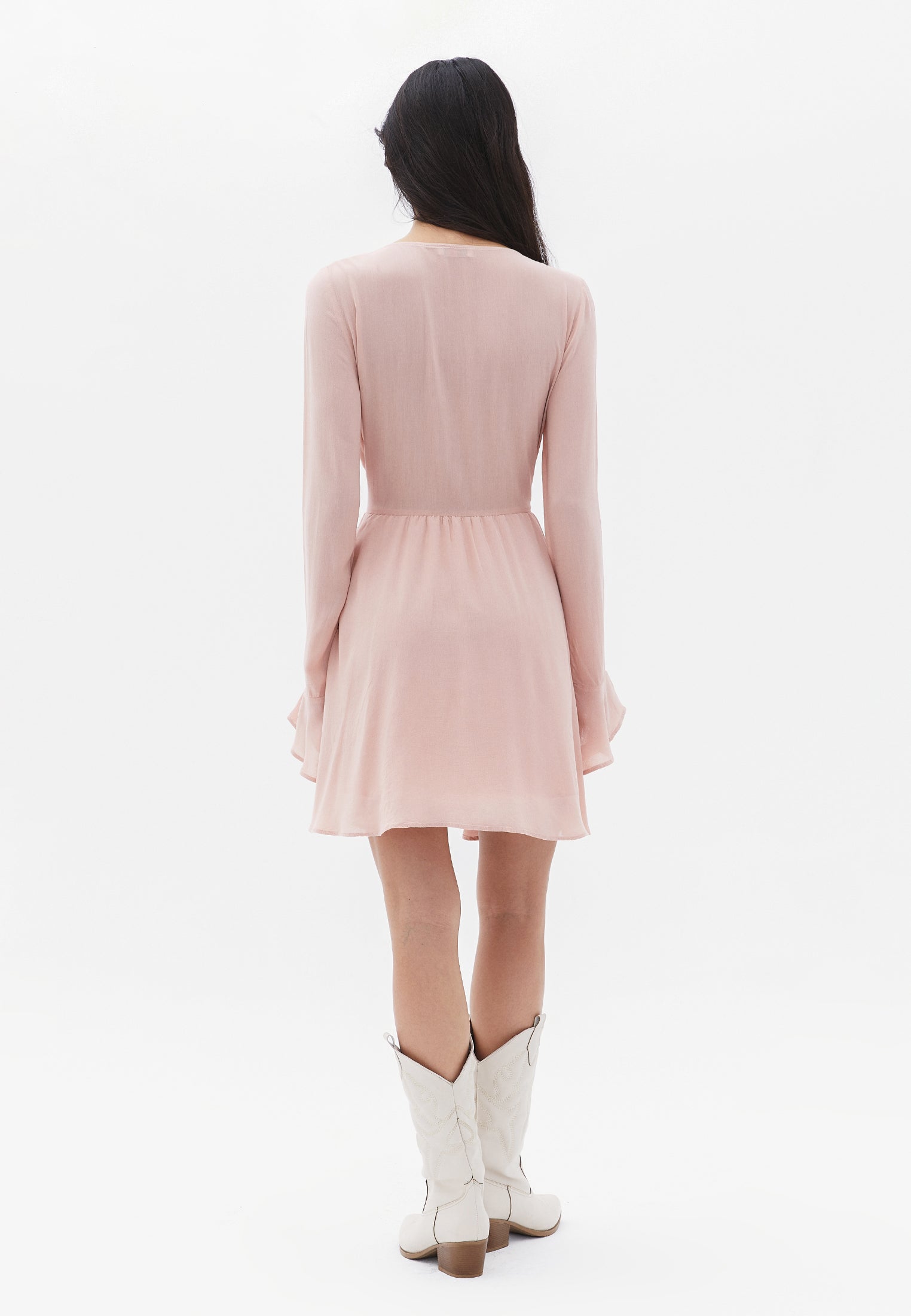 V-Neck Short Dress - MISTY ROSE