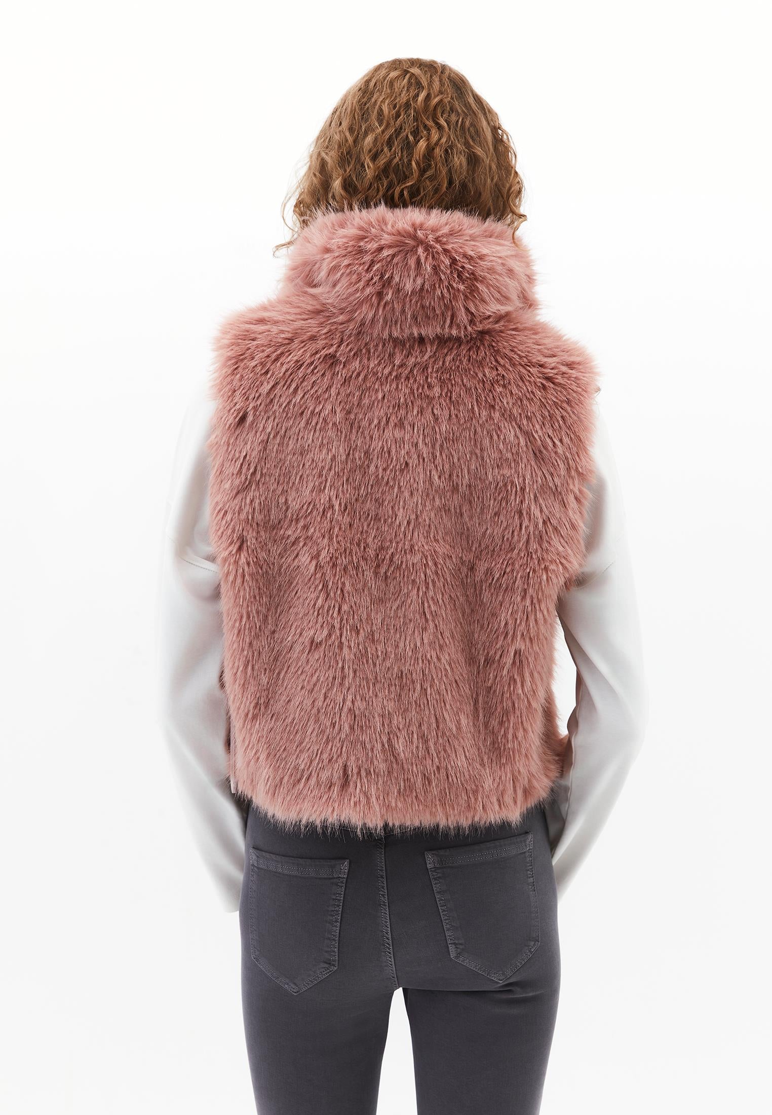 V Neck Faux Fur Vest - MISTY ROSE