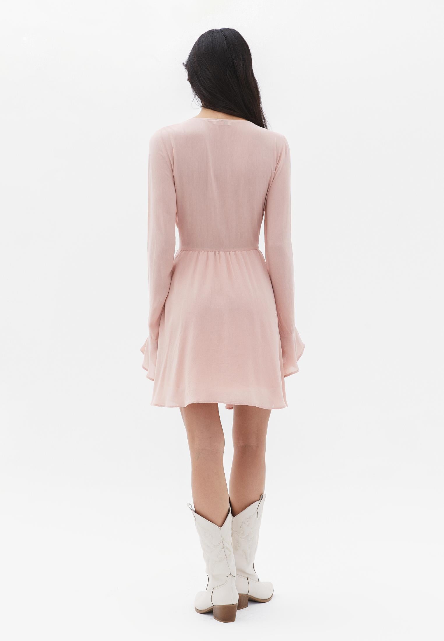 V-Neck Short Dress - MISTY ROSE