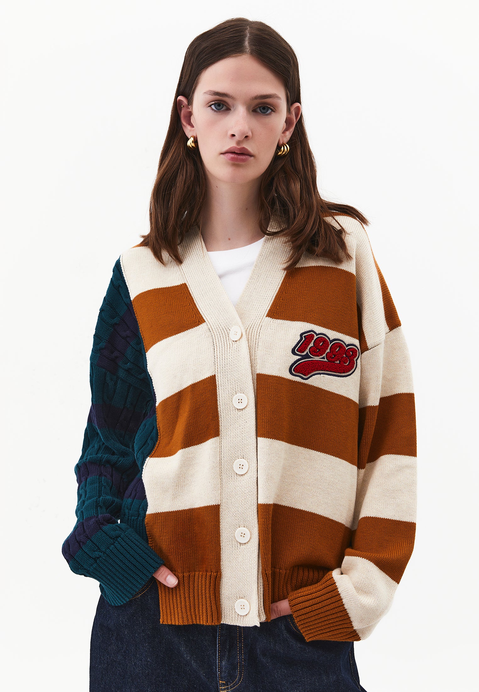 Oversize Long V-Neck Long Sleeve Women's Cardigan - MIX COLOR