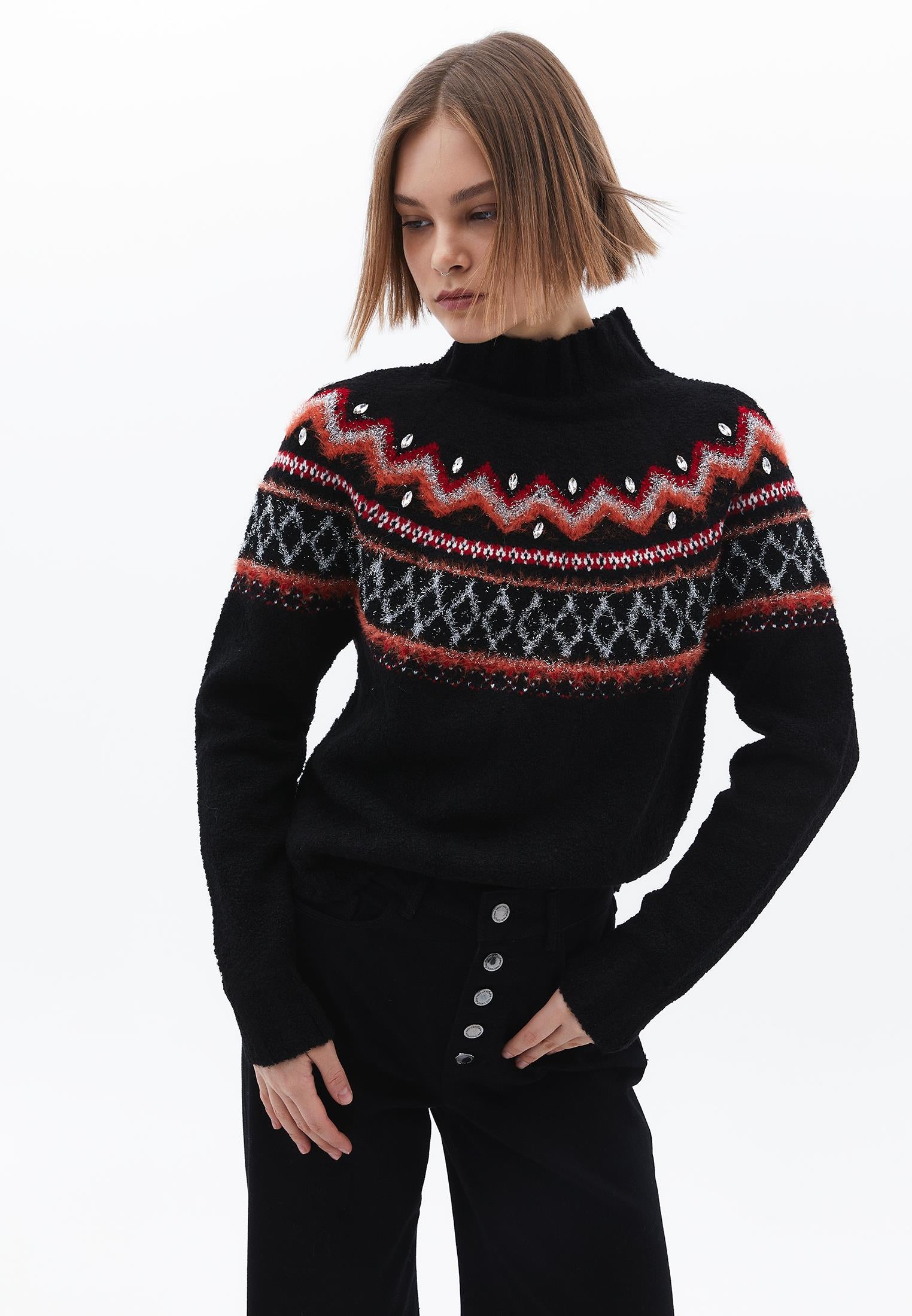 High Neck Sweater - MIX COLOR