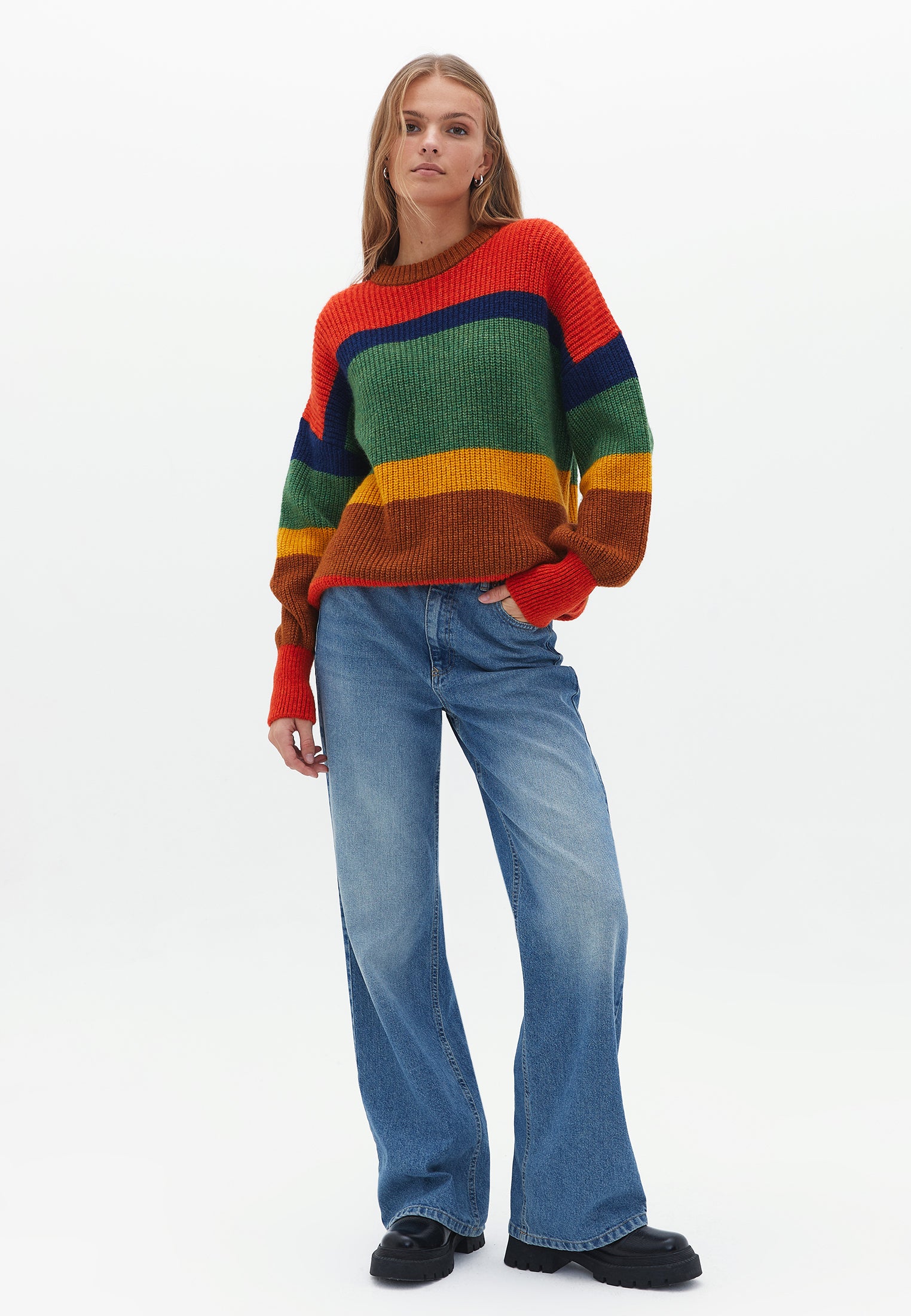 Striped Crew Neck Long Sleeve Sweater - MIX COLOR