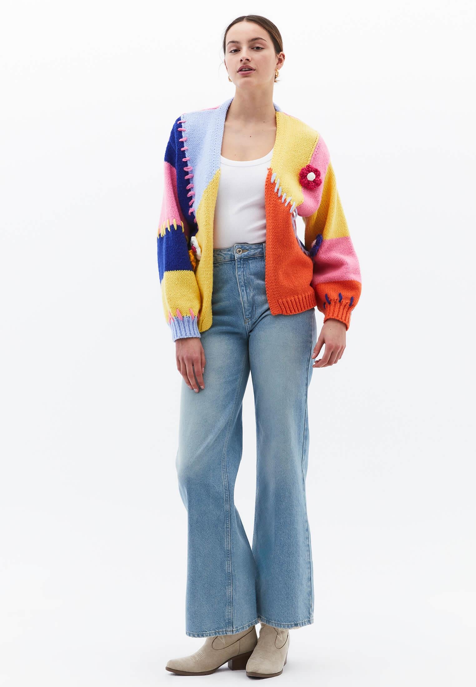 Knitted Detailed Long Sleeve Women's Cardigan - MIX COLOR