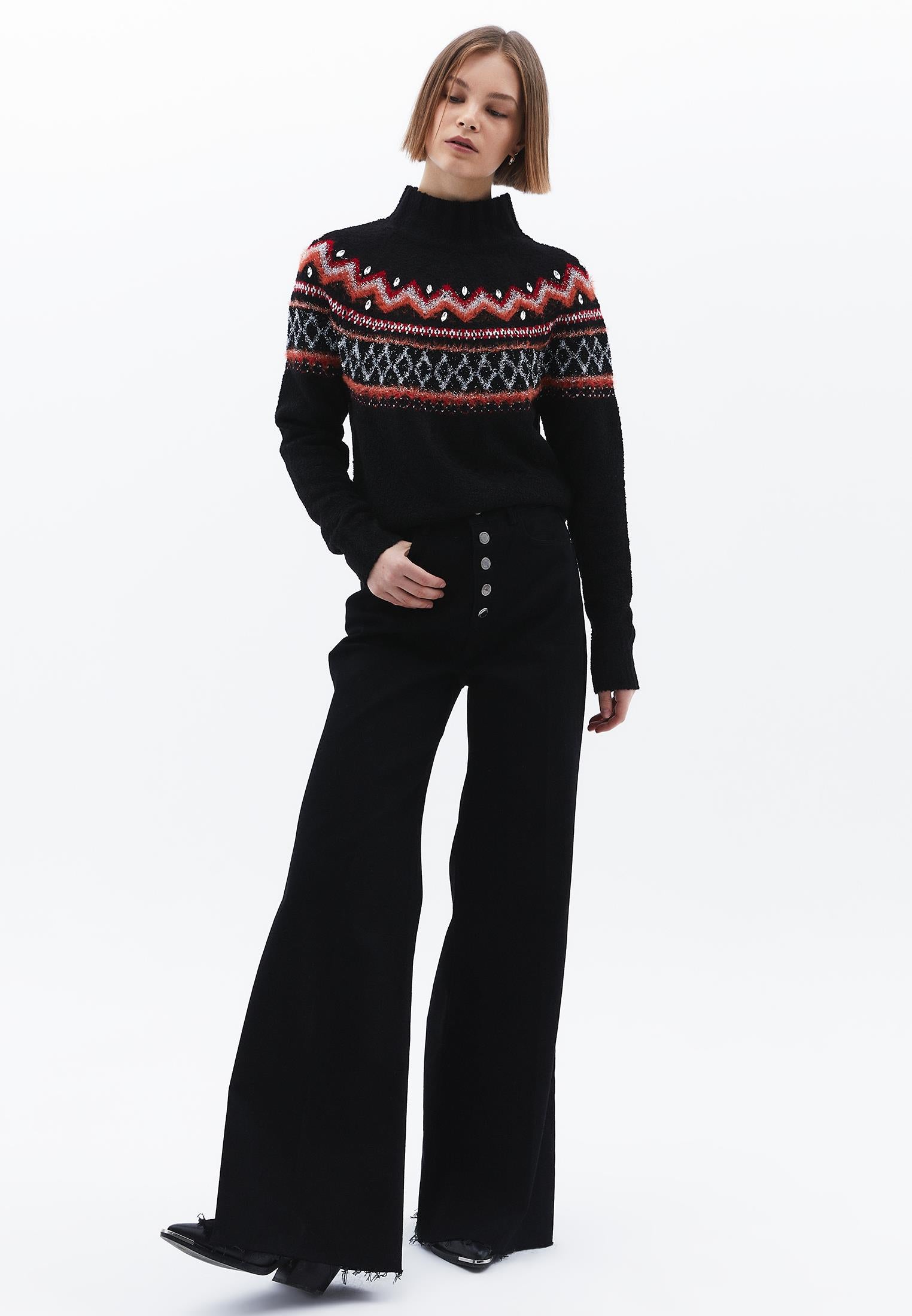 High Neck Sweater - MIX COLOR
