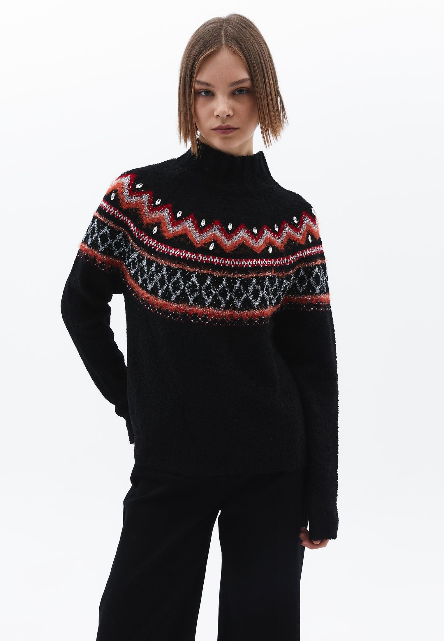 High Neck Sweater - MIX COLOR