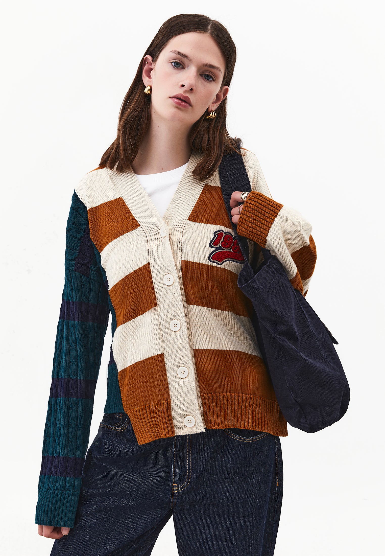 Oversize Long V-Neck Long Sleeve Women's Cardigan - MIX COLOR