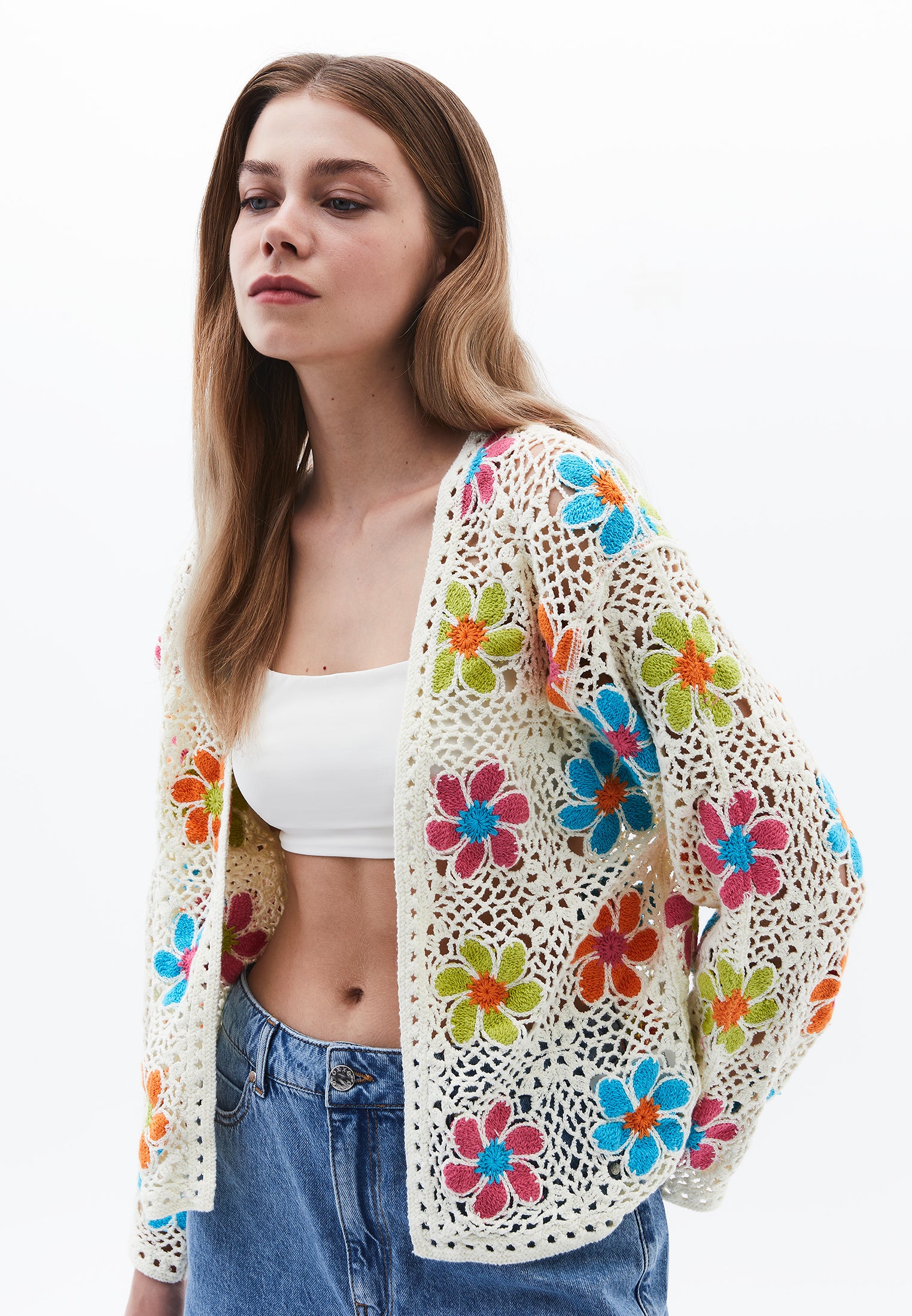 Cardigan With Ajour Pattern - MIX COLOR
