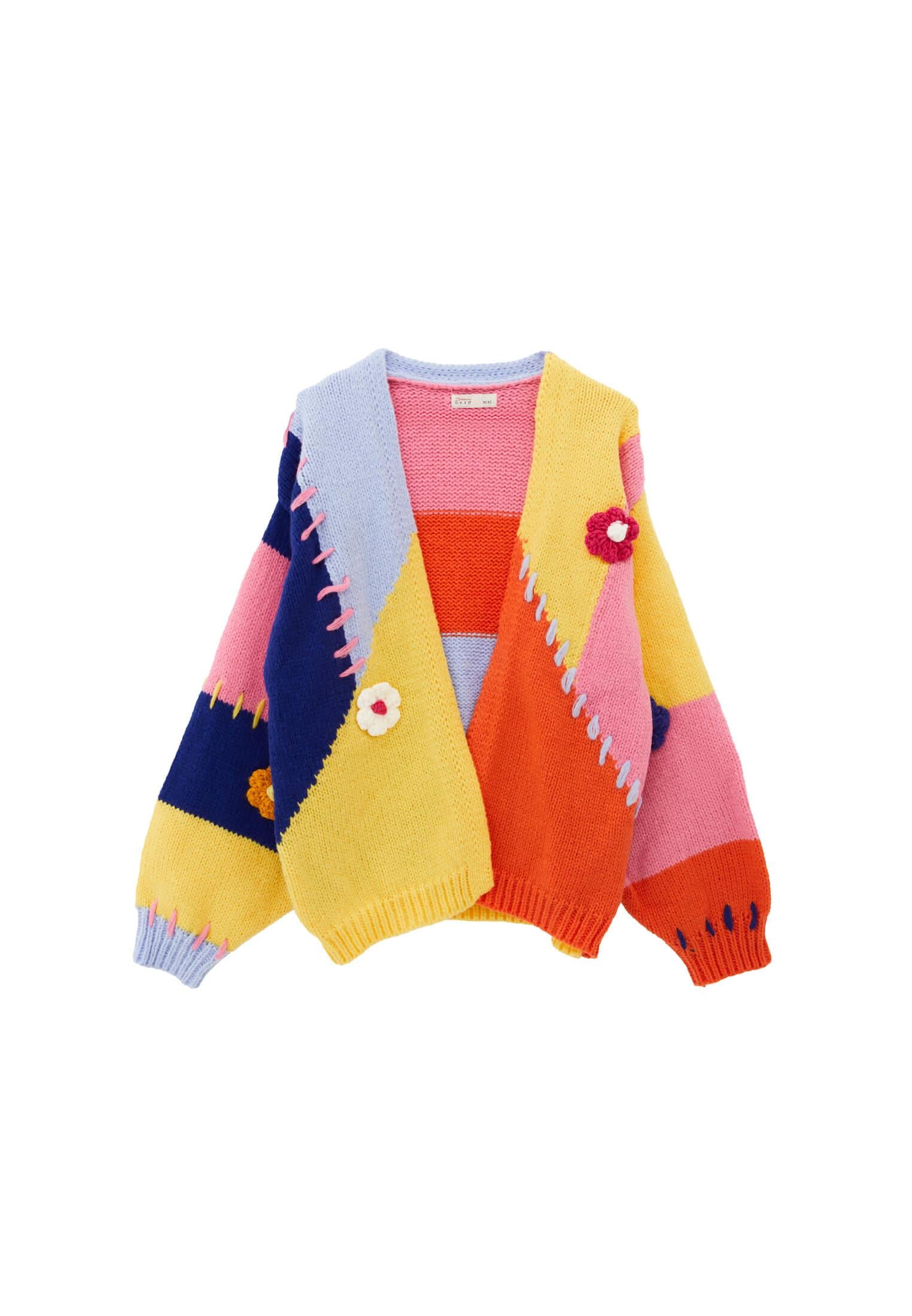 Knitted Detailed Long Sleeve Women's Cardigan - MIX COLOR