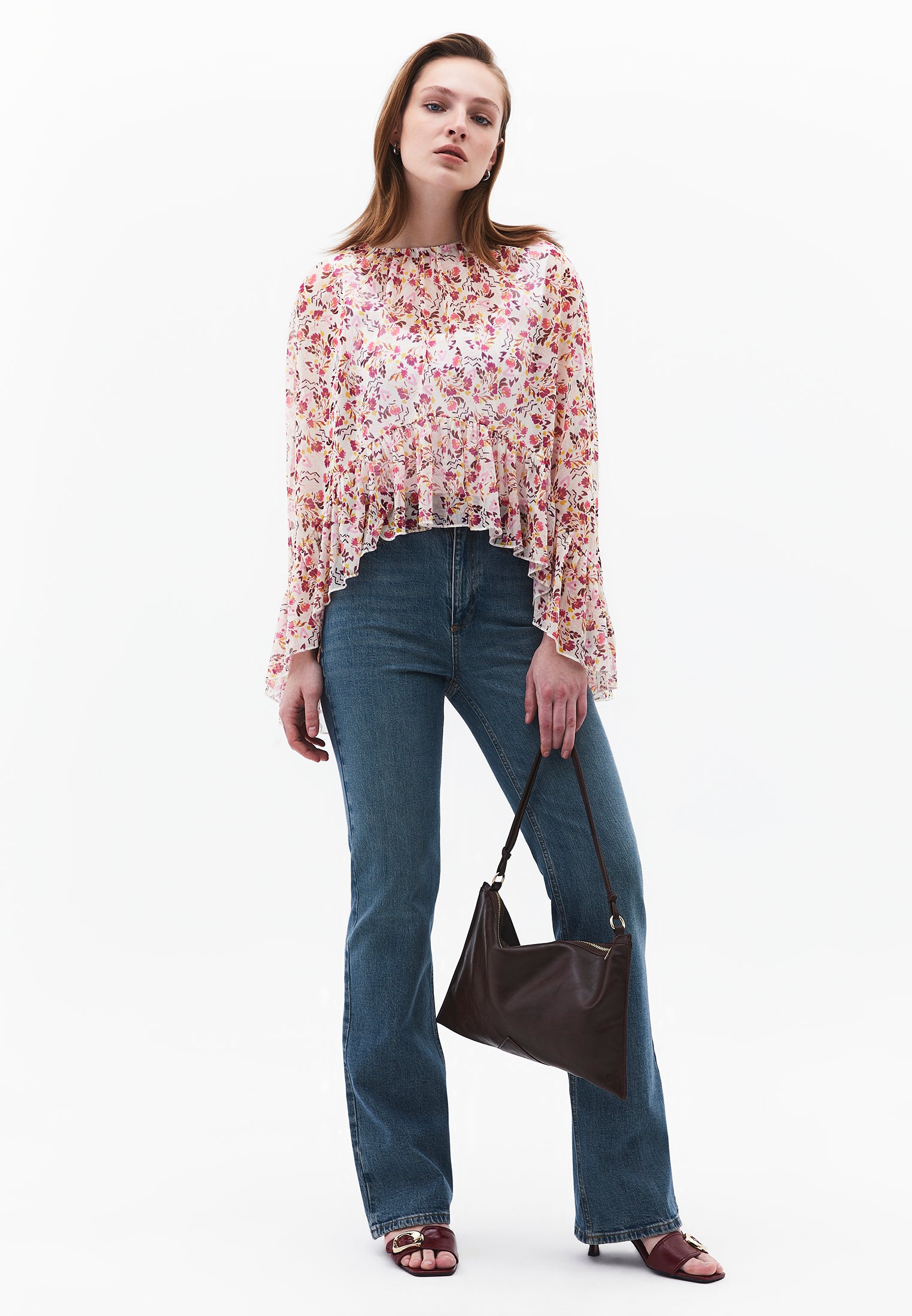 Kimono With Ruffle Details And Bateau Neck - MIX COMB